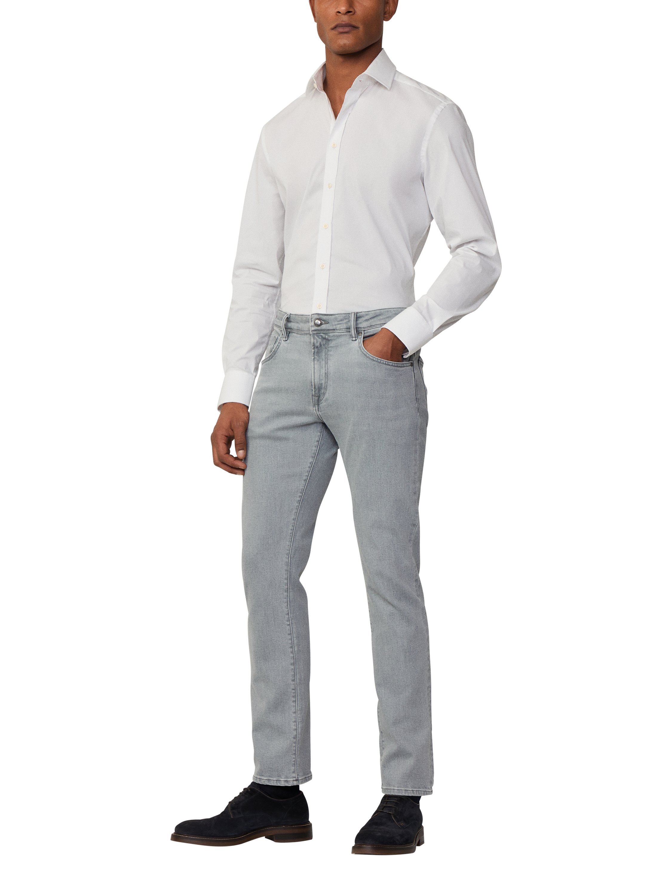 Product image 1 of 7, which shows Hackett London Slim Fit Poplin Cotton Blend Shirt, White, White, S-M