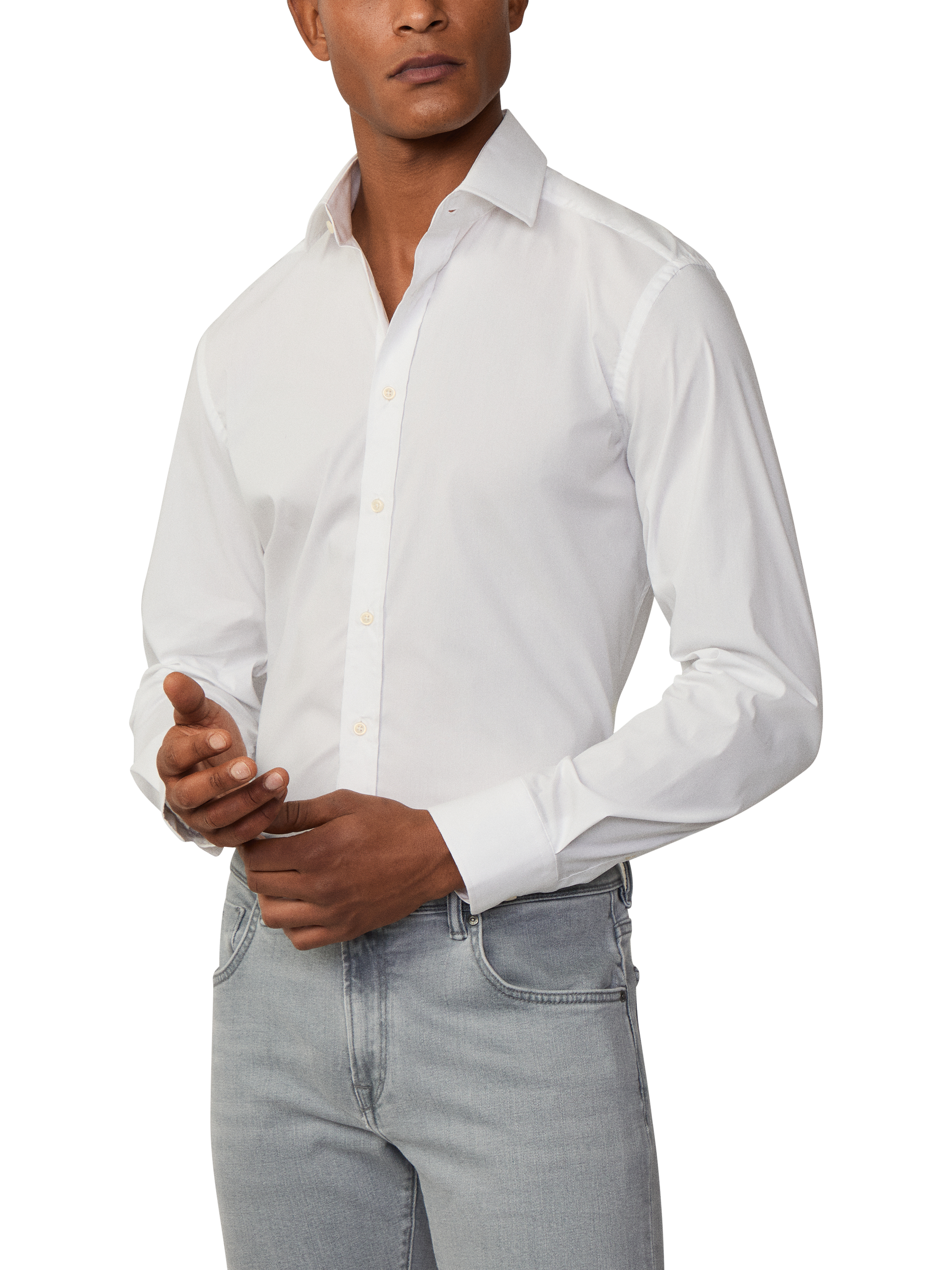 Product image 2 of 7, which shows Hackett London Slim Fit Poplin Cotton Blend Shirt, White, White, S-M