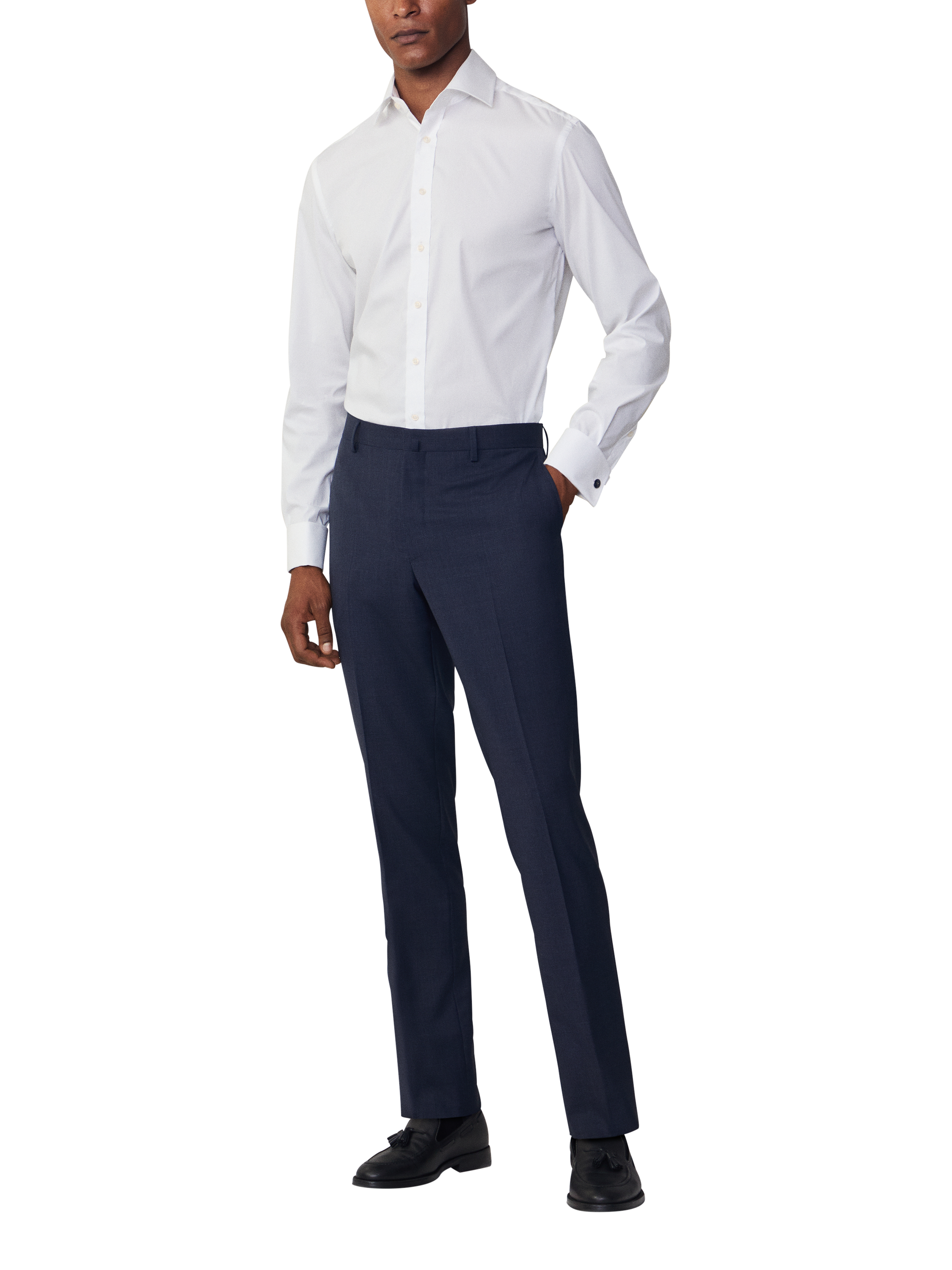Product image 1 of 7, which shows Hackett London Tailored Fit Poplin Cotton Blend Cufflink Shirt, White, White, S-M