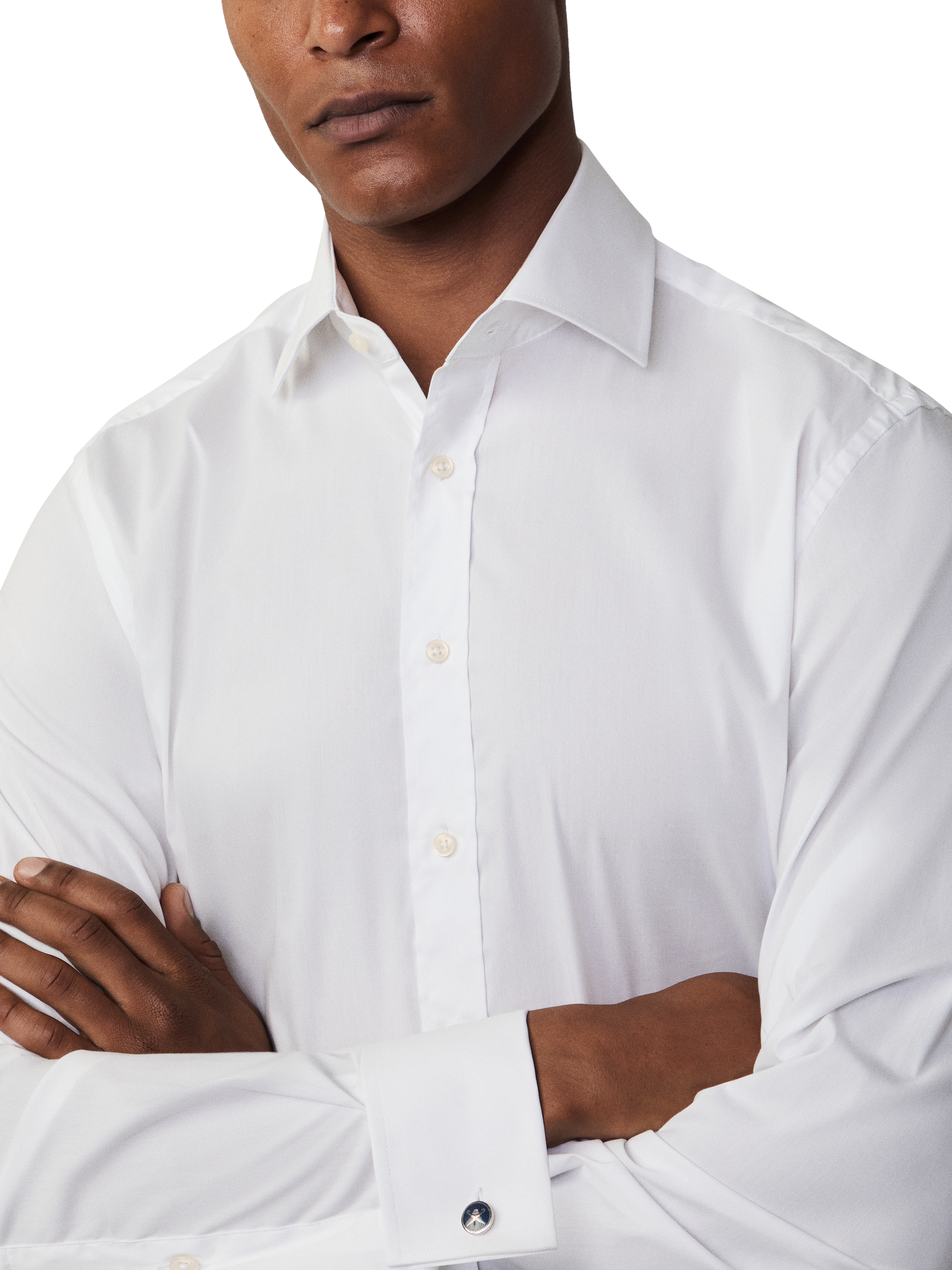 Product image 4 of 7, which shows Hackett London Tailored Fit Poplin Cotton Blend Cufflink Shirt, White, White, S-M