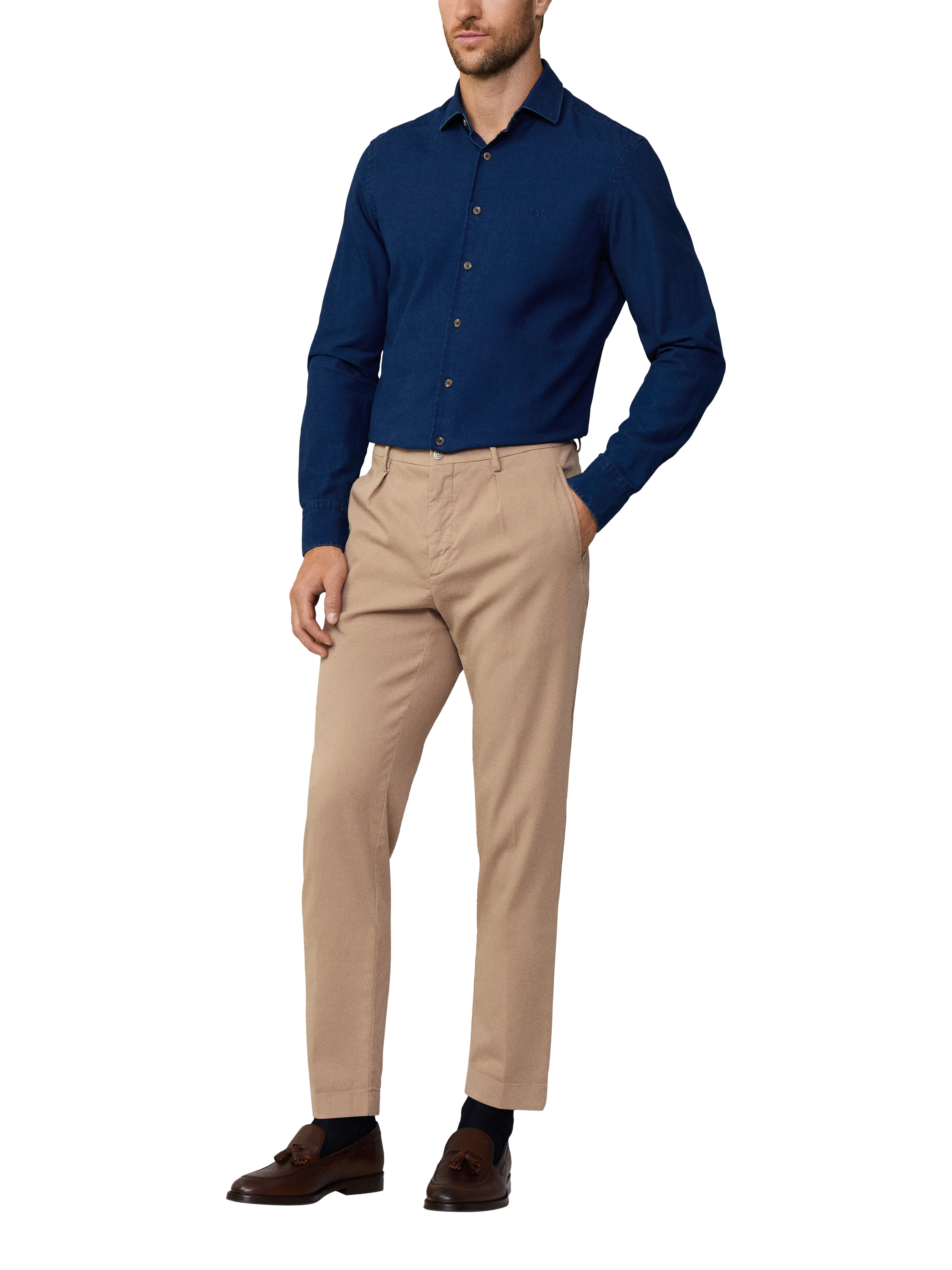 Hackett London Slim Fit Stretch Cotton Denim Shirt, Indigo Blue