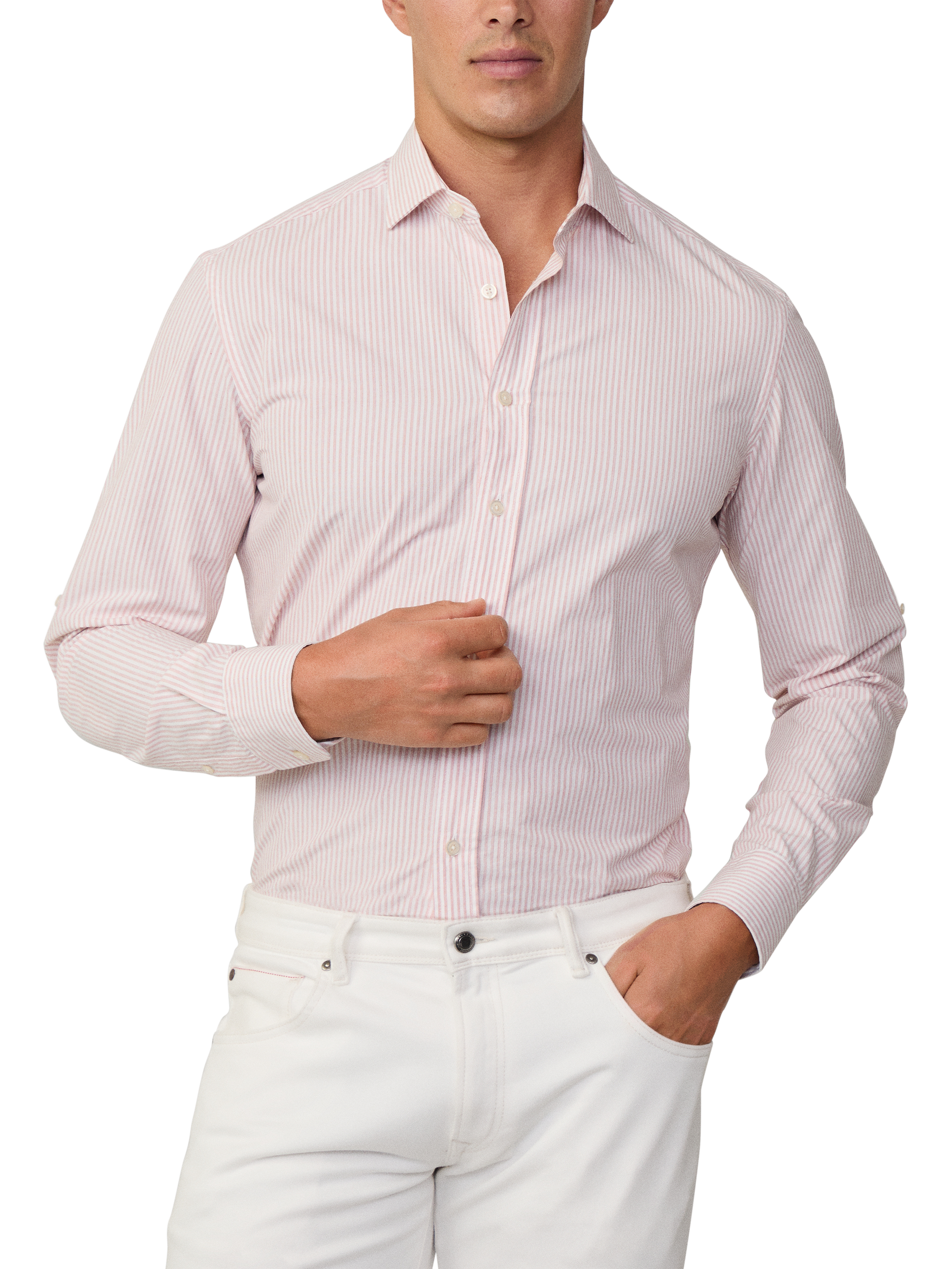 Product image 2 of 6, which shows Hackett London Bengal Stripe Cotton Shirt, Red/White, XS