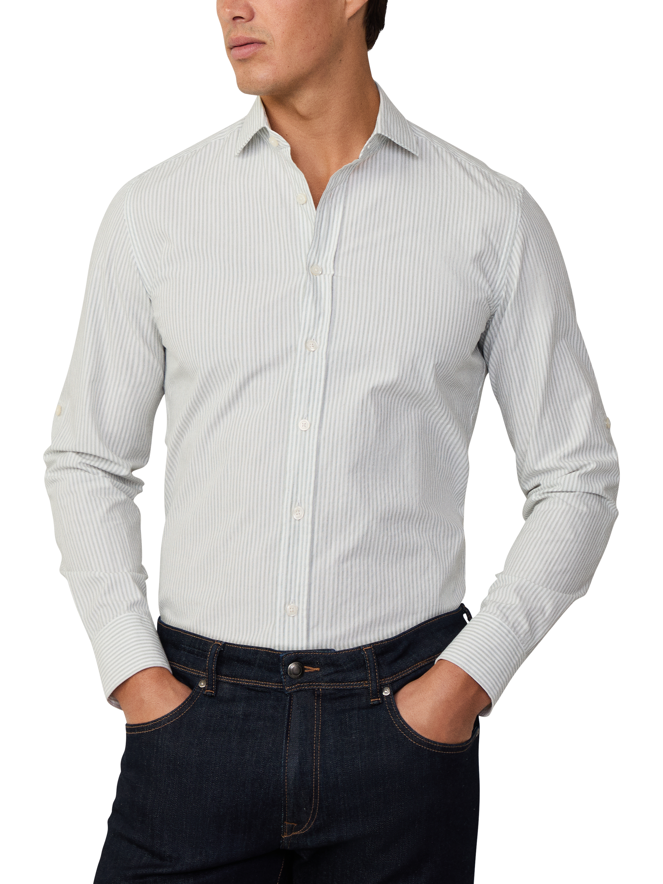 Product image 2 of 6, which shows Hackett London Bengal Stripe Cotton Shirt, Green/White, XS