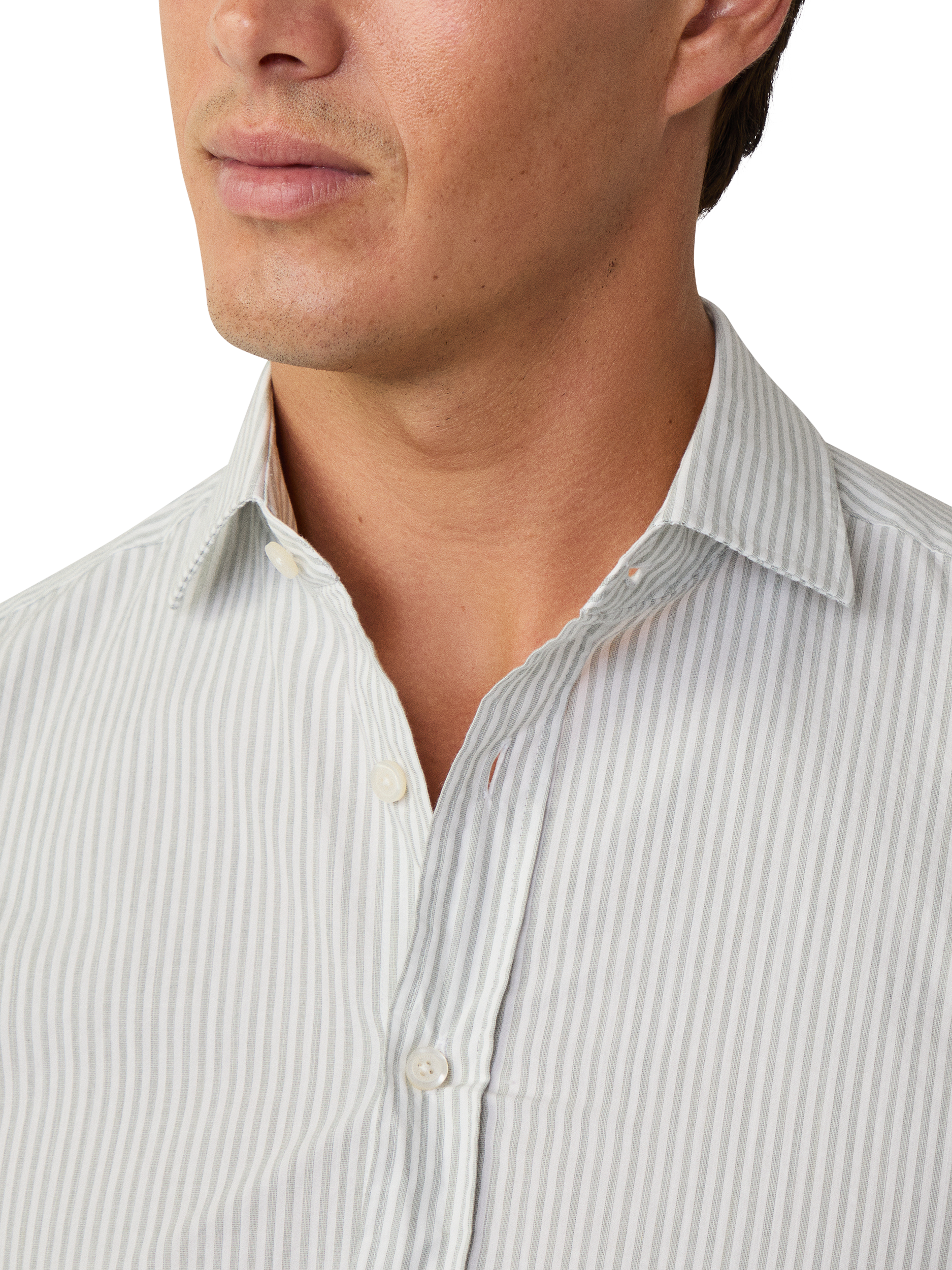 Product image 4 of 6, which shows Hackett London Bengal Stripe Cotton Shirt, Green/White, XS