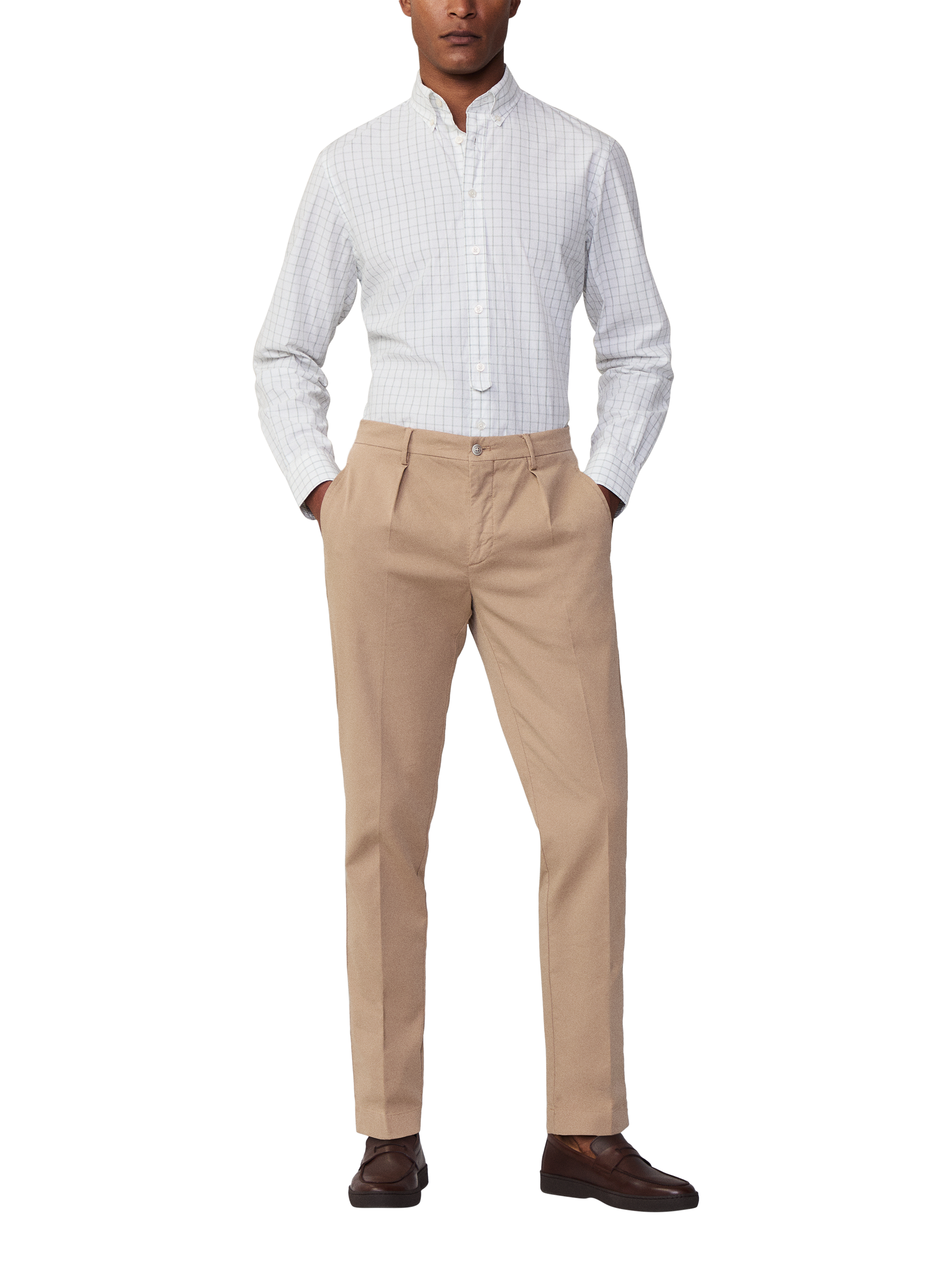 Hackett London Classic Fit Check Poplin Cotton Shirt, White/Green