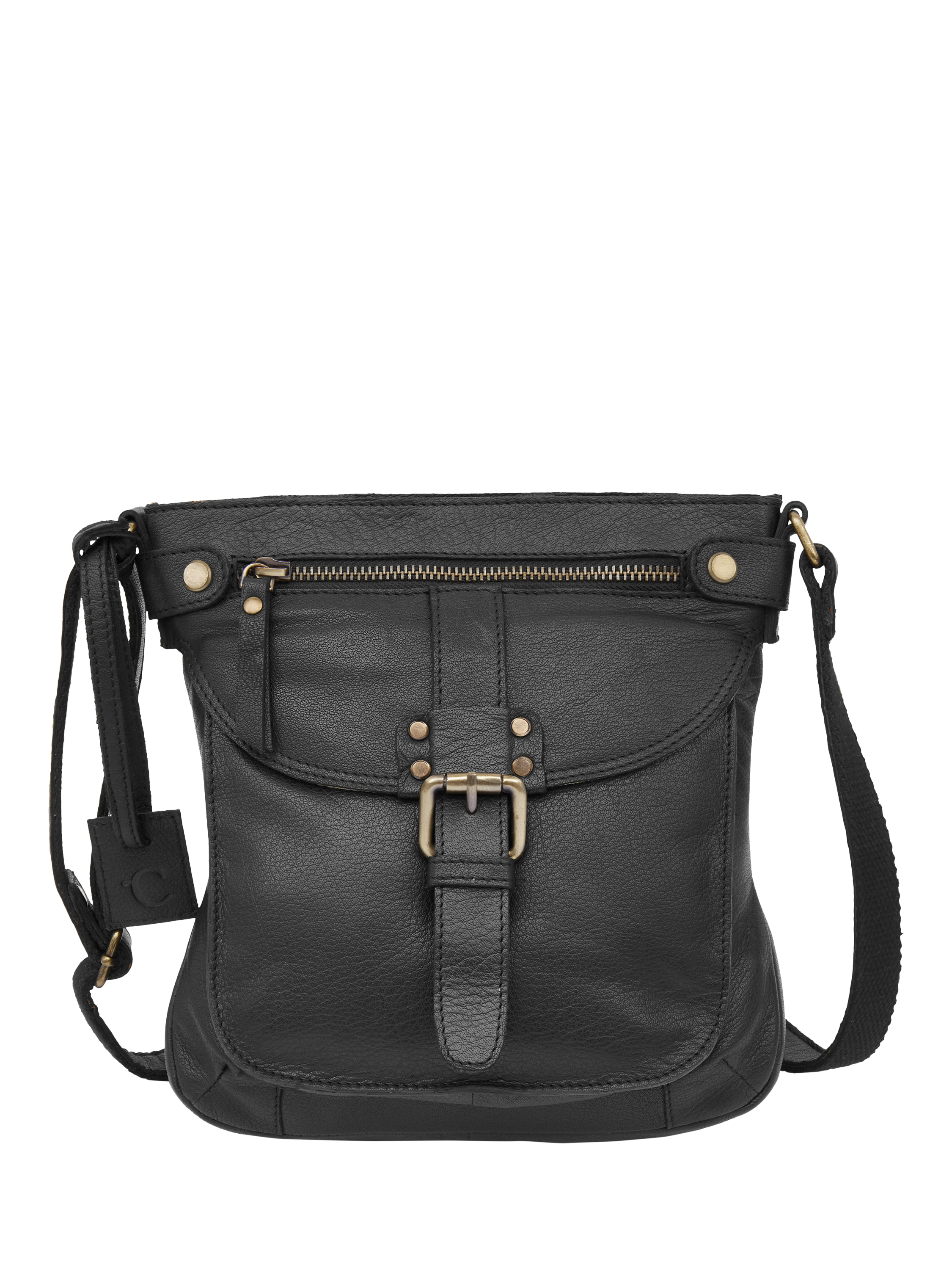 Product image 1 of 4, which shows Celtic & Co. Leather Crossbody Bag, Black