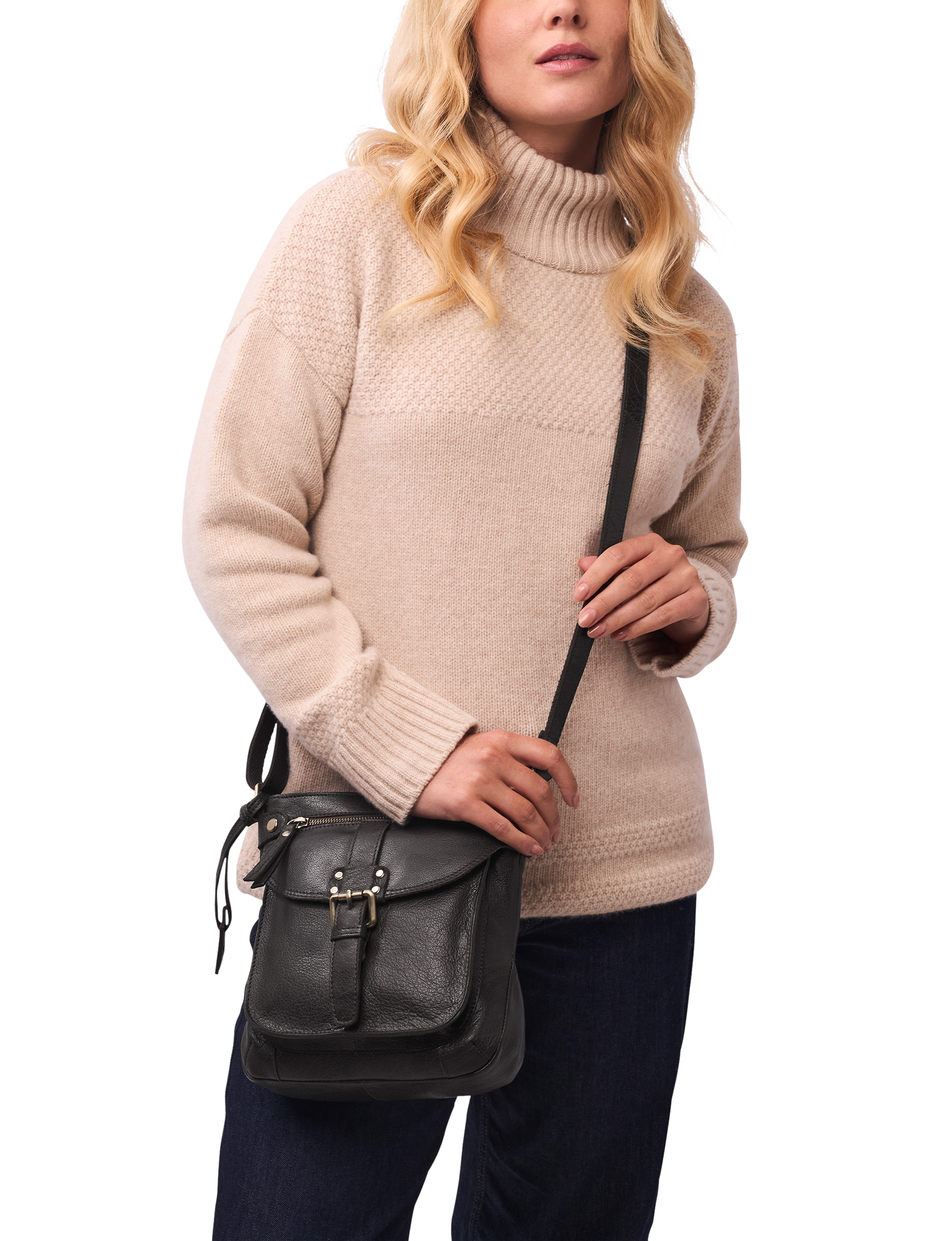 Product image 2 of 4, which shows Celtic & Co. Leather Crossbody Bag, Black