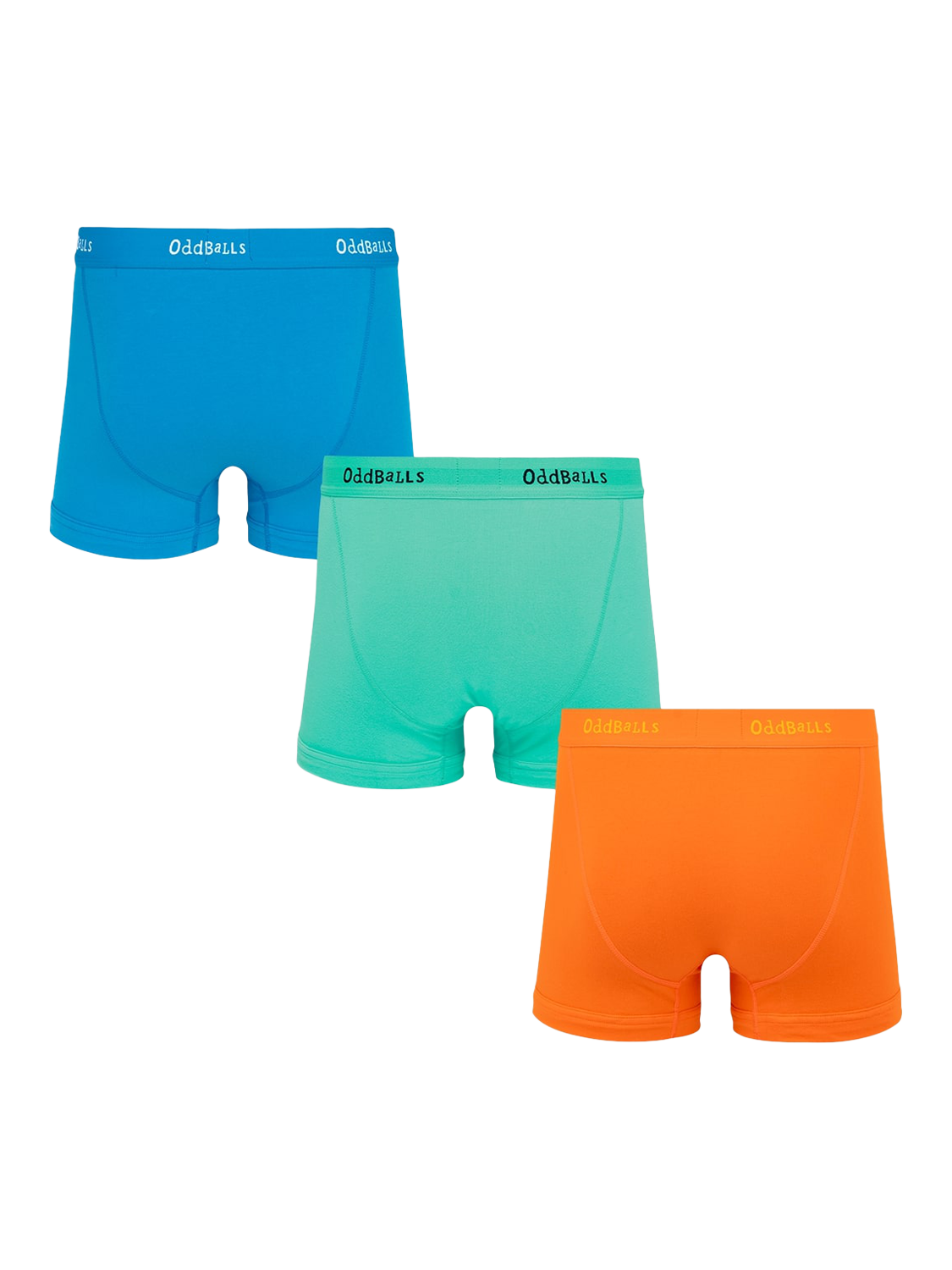 Product image 2 of 8, which shows OddBalls Classic Boxer Shorts, Pack of 3, Blue/Green/Orange, XXS