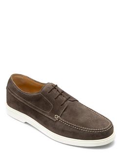 Loake Sardinia Suede Moccasin Boat Shoes, Chestnut - view 2, Anthracite