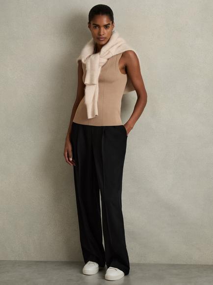 Reiss Petite Eden Wide Leg Trousers, Black