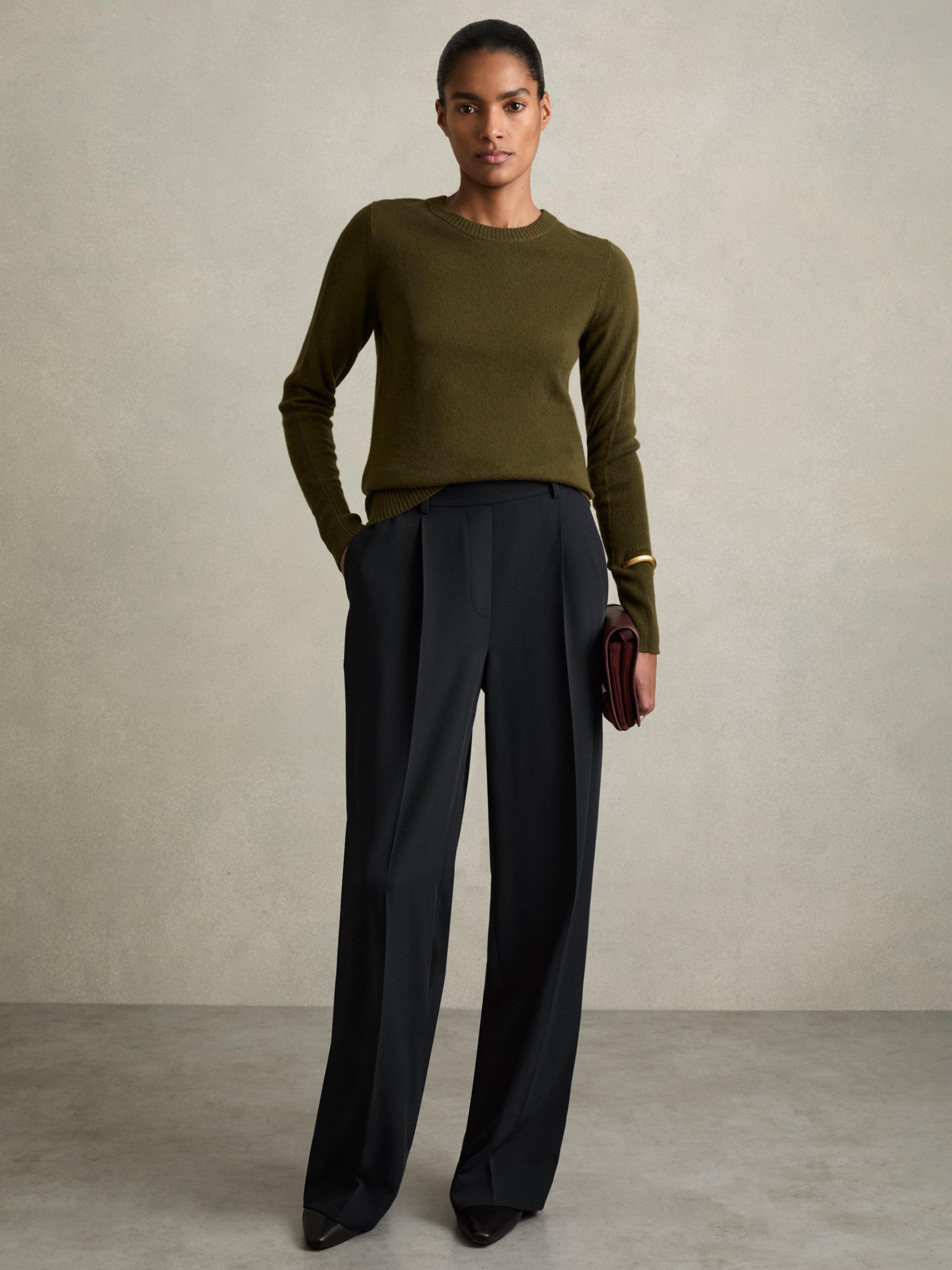 Product image 1 of 5, which shows Reiss Eden Wide Leg Trousers, Navy, 6R