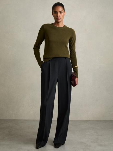 Reiss Eden Wide Leg Trousers, Navy