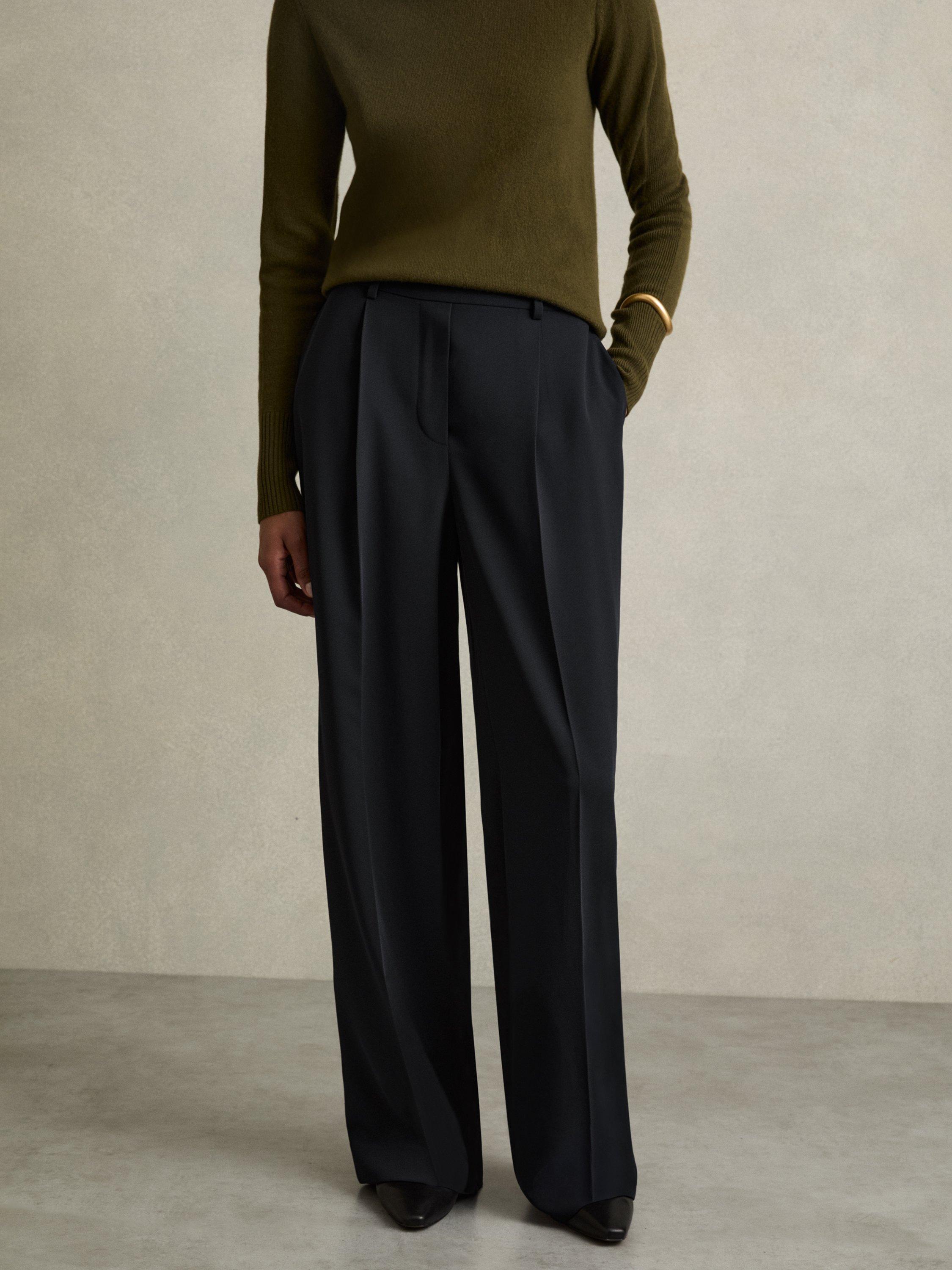 Product image 4 of 5, which shows Reiss Eden Wide Leg Trousers, Navy, 6R