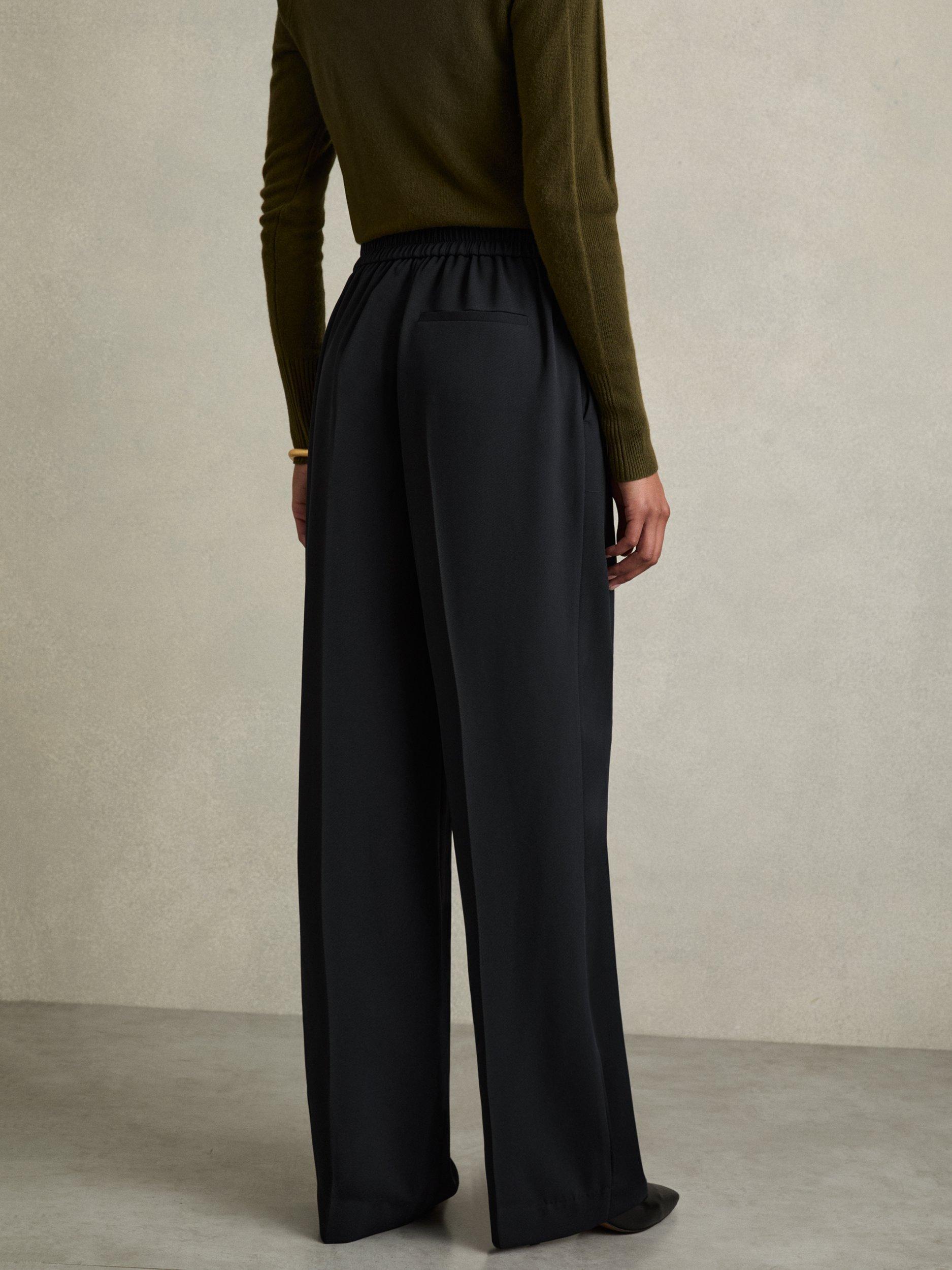 Product image 5 of 5, which shows Reiss Petite Eden Wide Leg Trousers, Navy, 6Pt