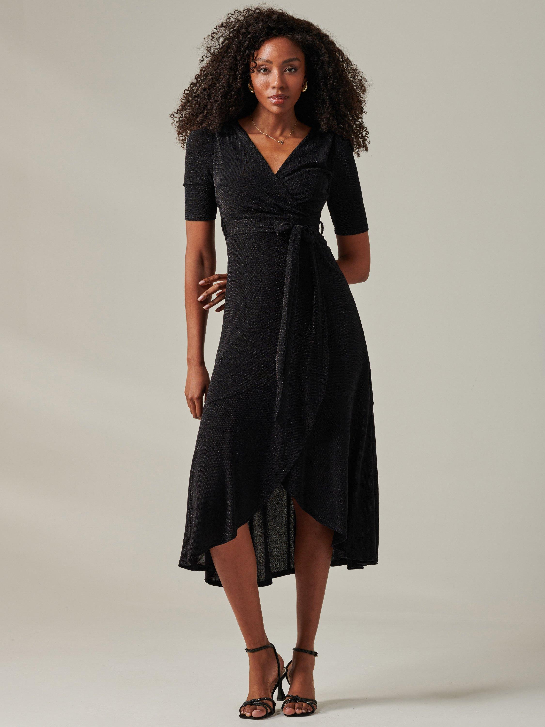 Jolie Moi Metallic Wrap Dress, Black