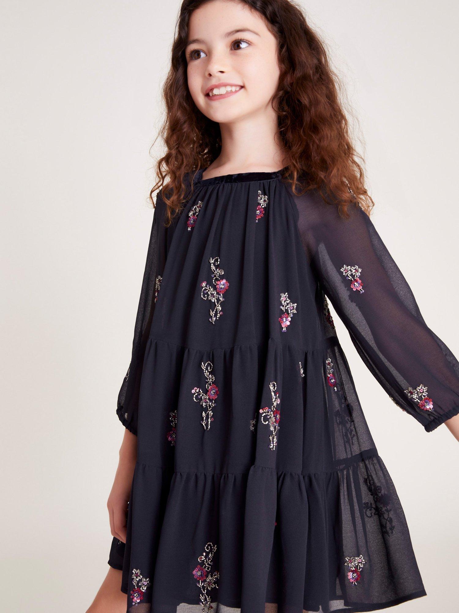 Monsoon Kids' Embellished Chiffon Dress, Navy