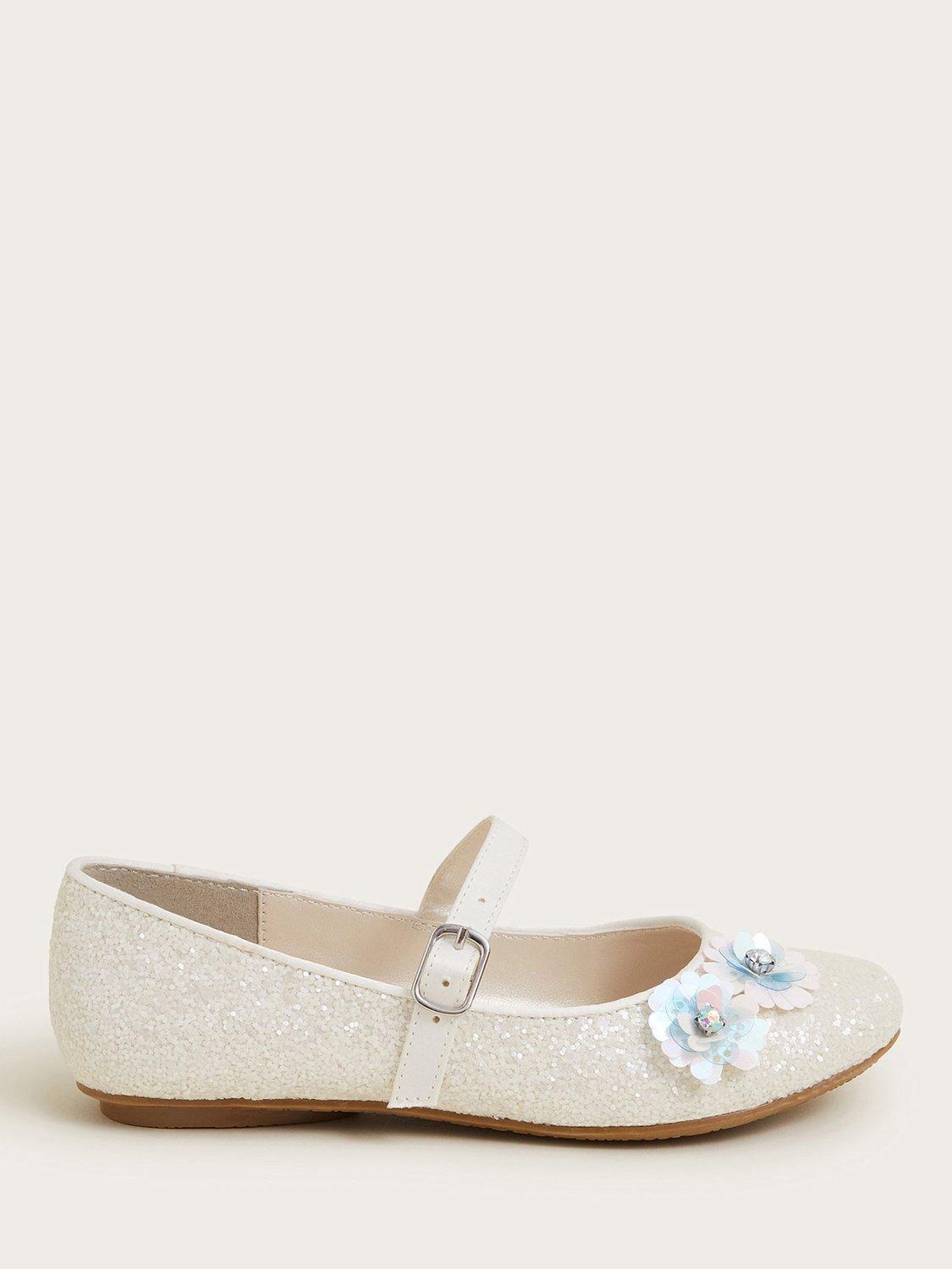 Monsoon Kids' Glitter Sequin Floral Ballerina Shoes, Ivory