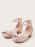Monsoon Kids' Pearl Bow Glitter Heeled Shoes, Pink