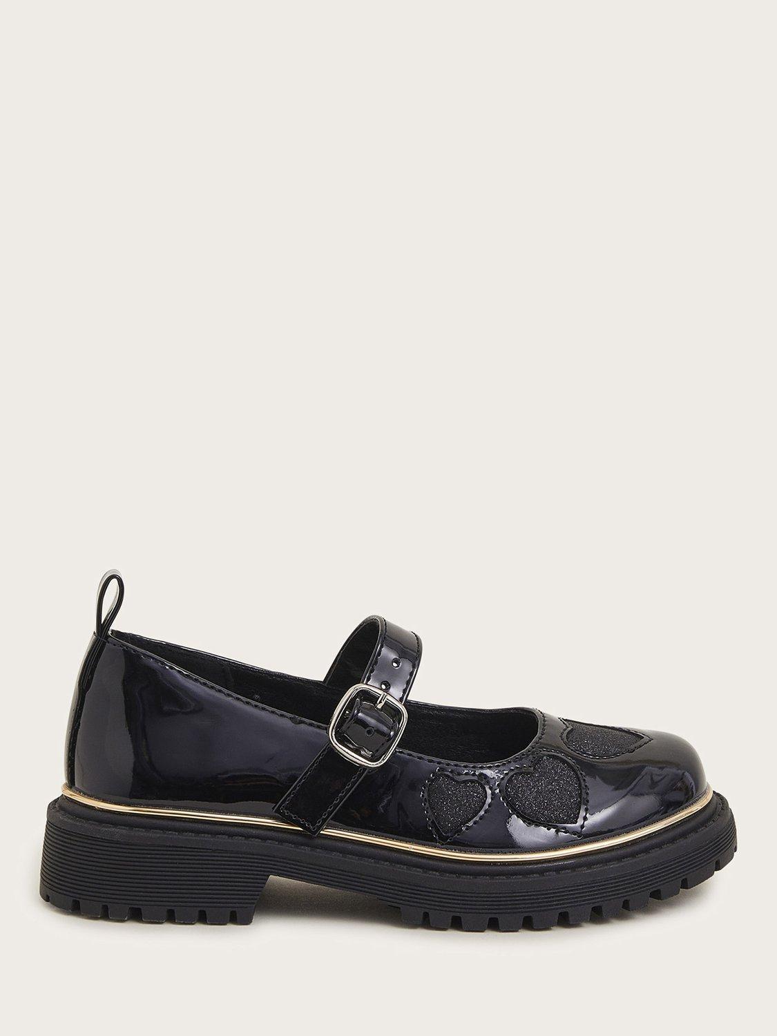Monsoon Kids' Glitter Heart Patent Mary Jane Shoes, Black