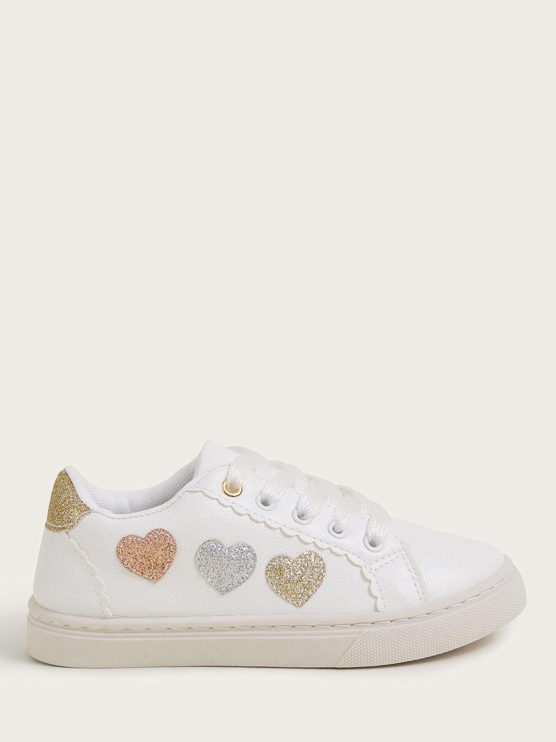 Monsoon Kids' Sparkle Heart Trainers, Ivory