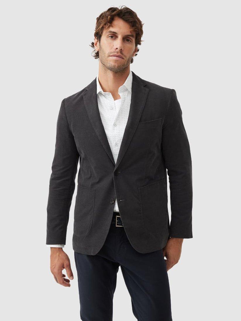 Product image 1 of 5, which shows Rodd & Gunn Saint Bathans Cotton Corduroy Slim Fit Blazer, Charcoal, L
