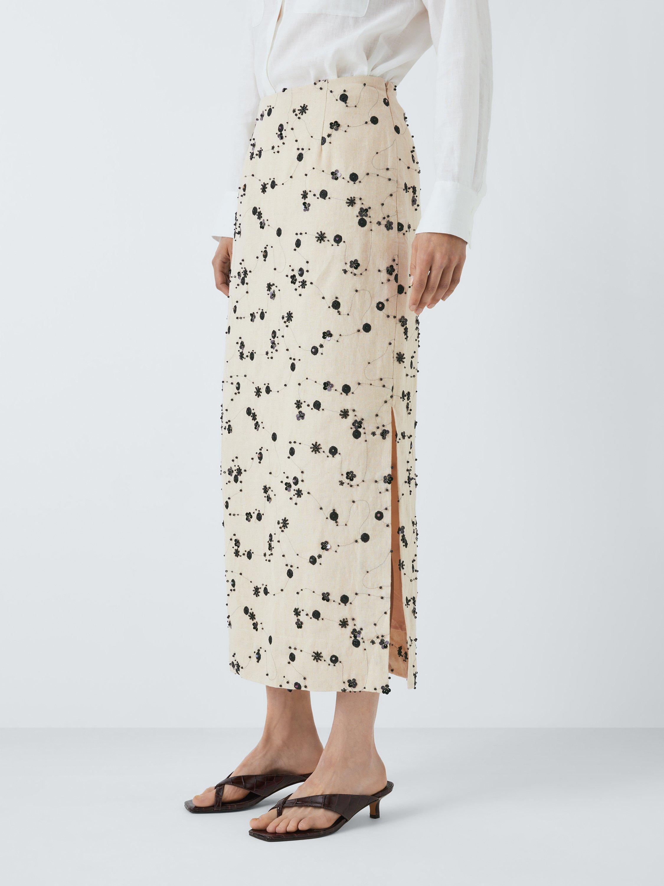 Product image 1 of 6, which shows John Lewis Embellished Pencil Skirt, Natural, 8