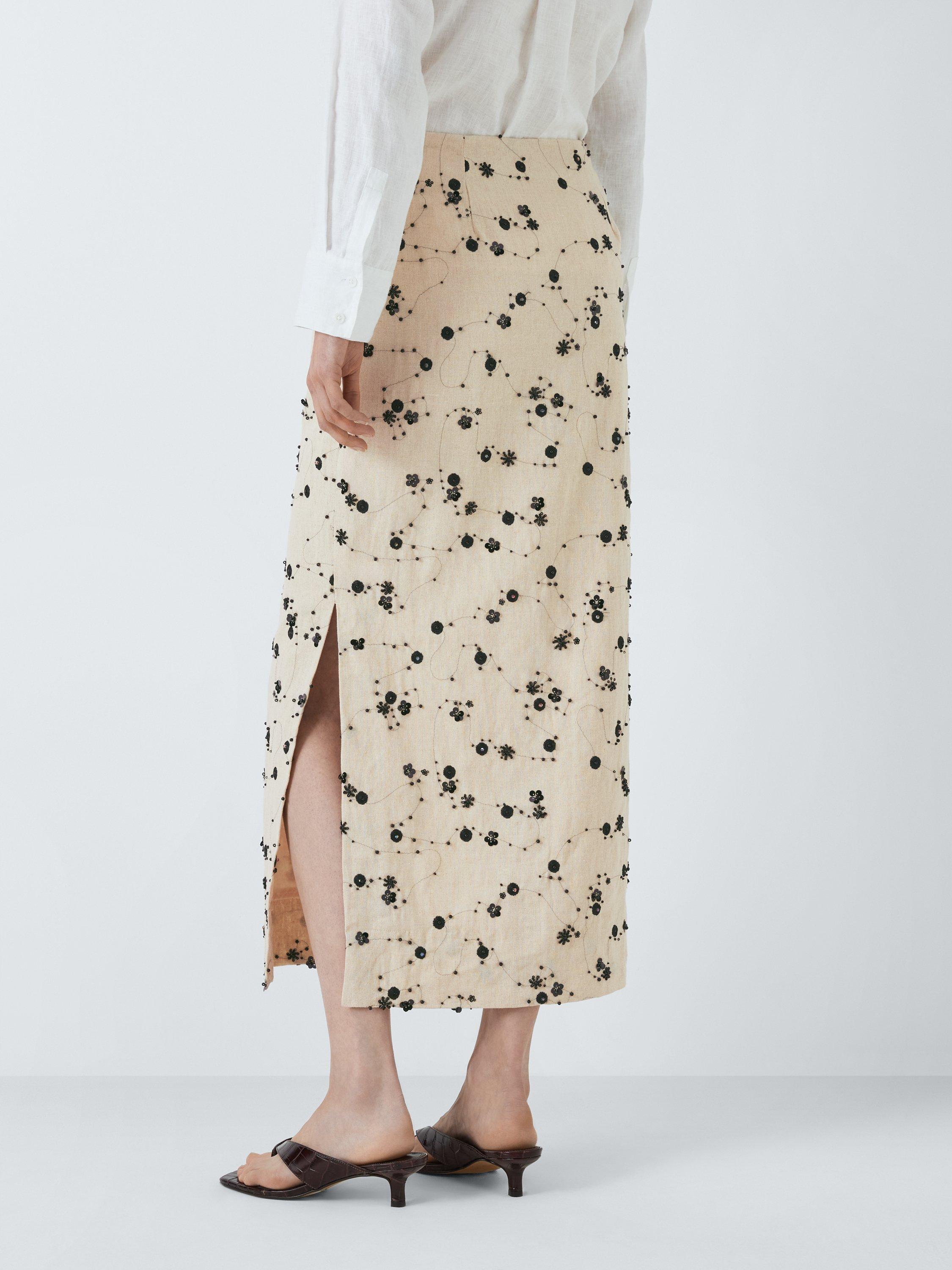 Product image 2 of 6, which shows John Lewis Embellished Pencil Skirt, Natural, 8