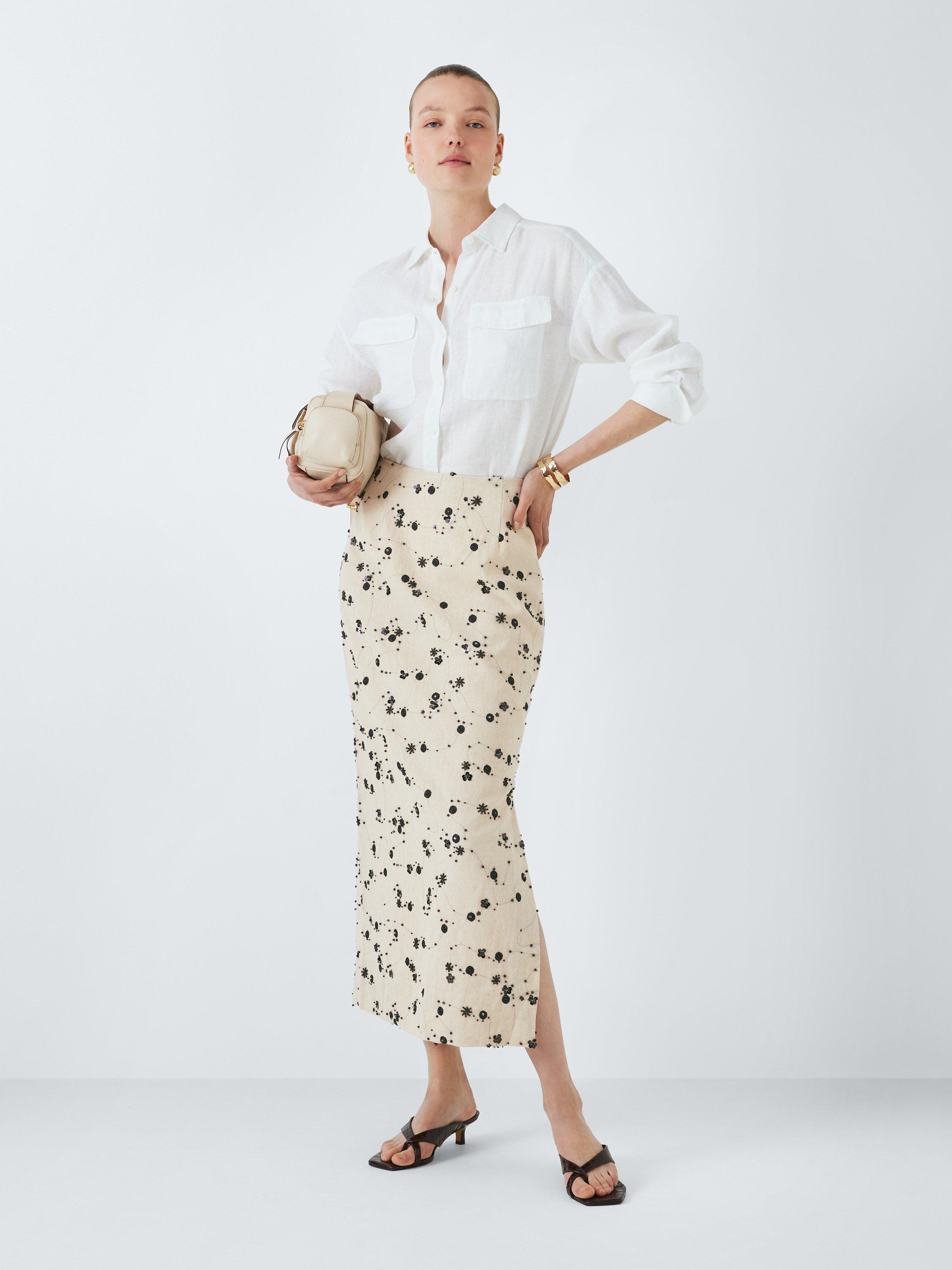 Product image 3 of 6, which shows John Lewis Embellished Pencil Skirt, Natural, 8