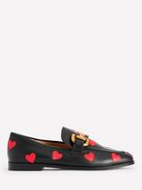 Boden Iris Heart Snaffle Trim Leather Loafers, Black/Red