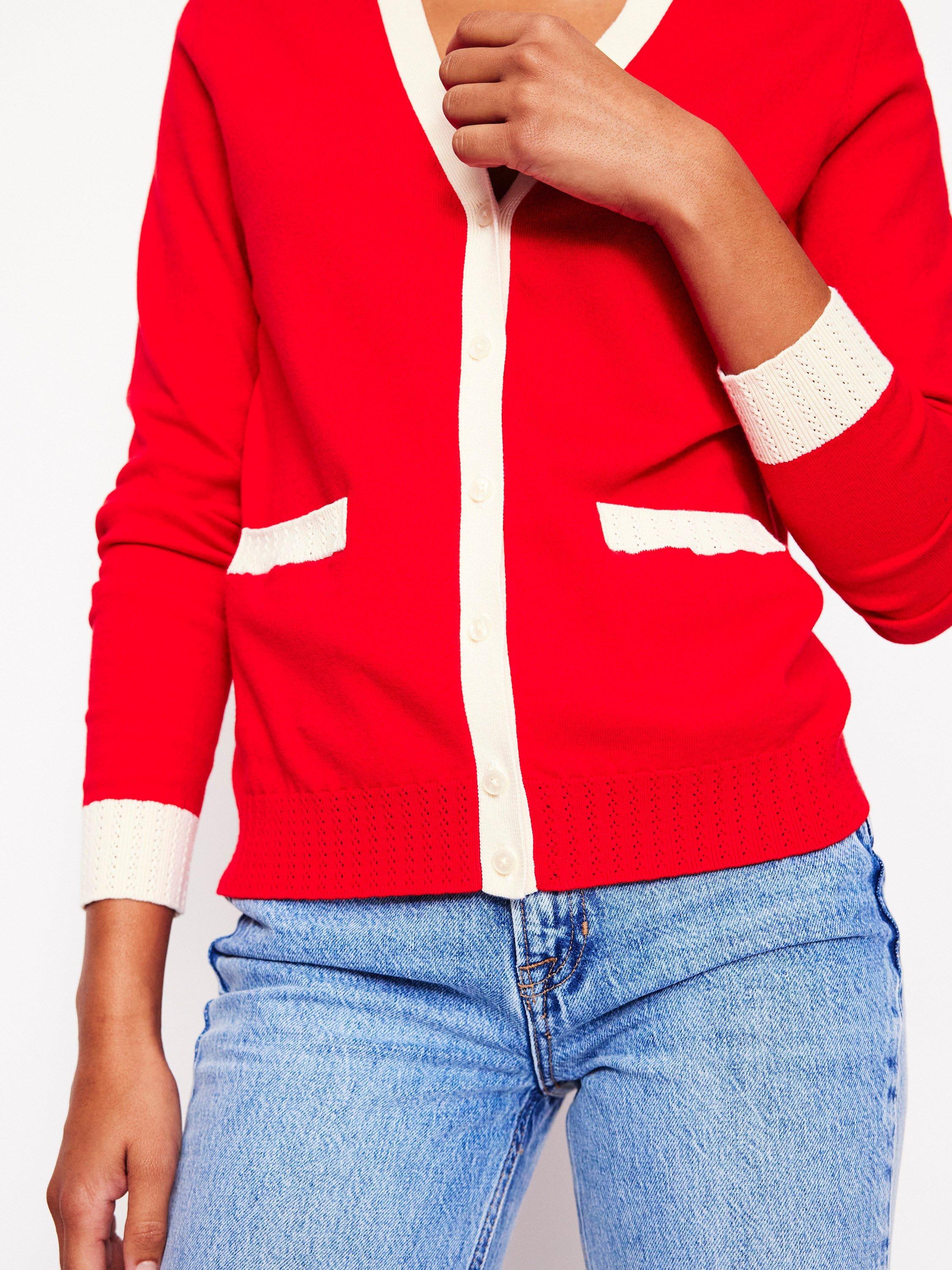Product image 2 of 6, which shows Boden Emilia Preppy Cardigan, Poppy Red, S