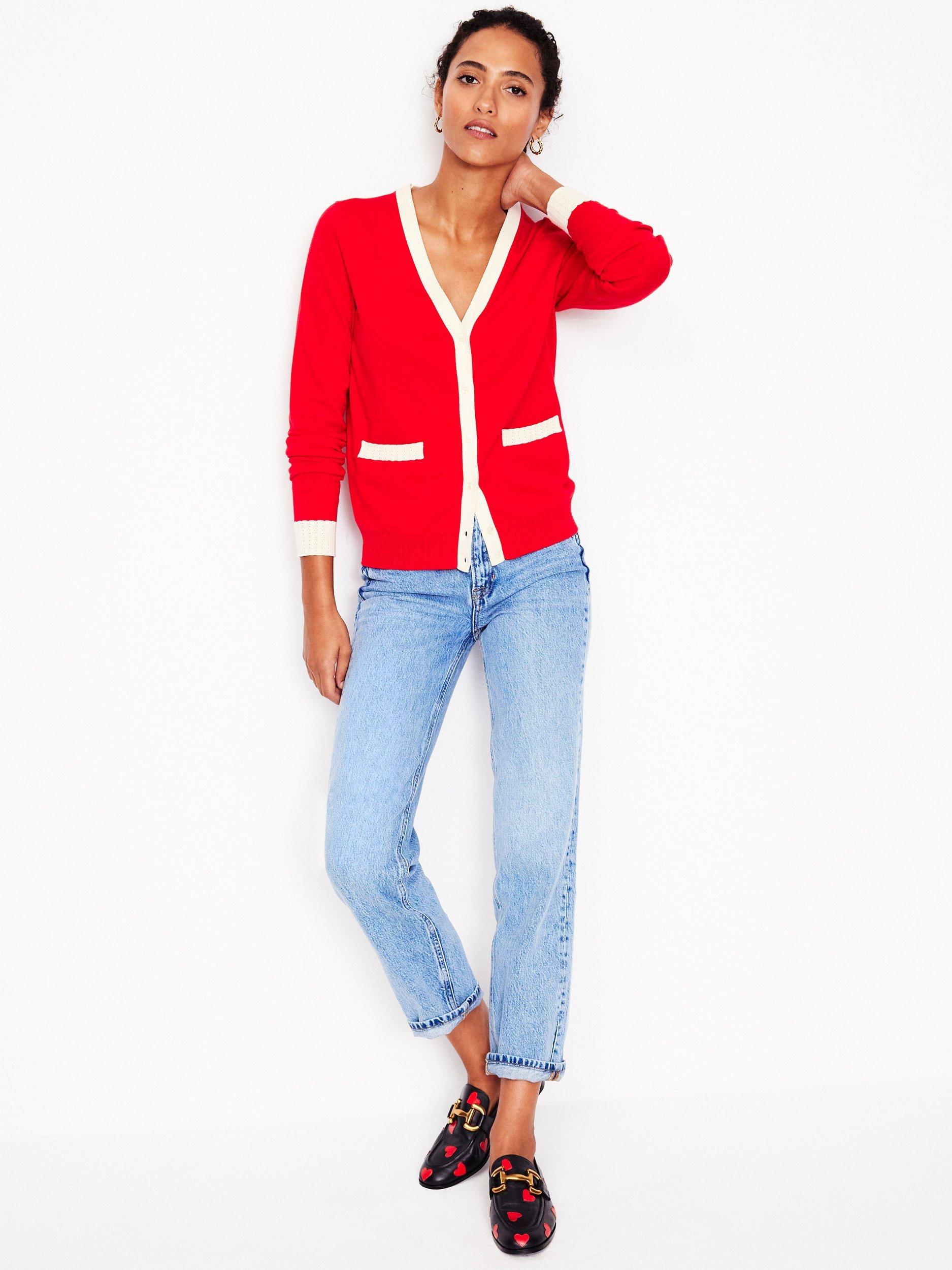 Product image 4 of 6, which shows Boden Emilia Preppy Cardigan, Poppy Red, S