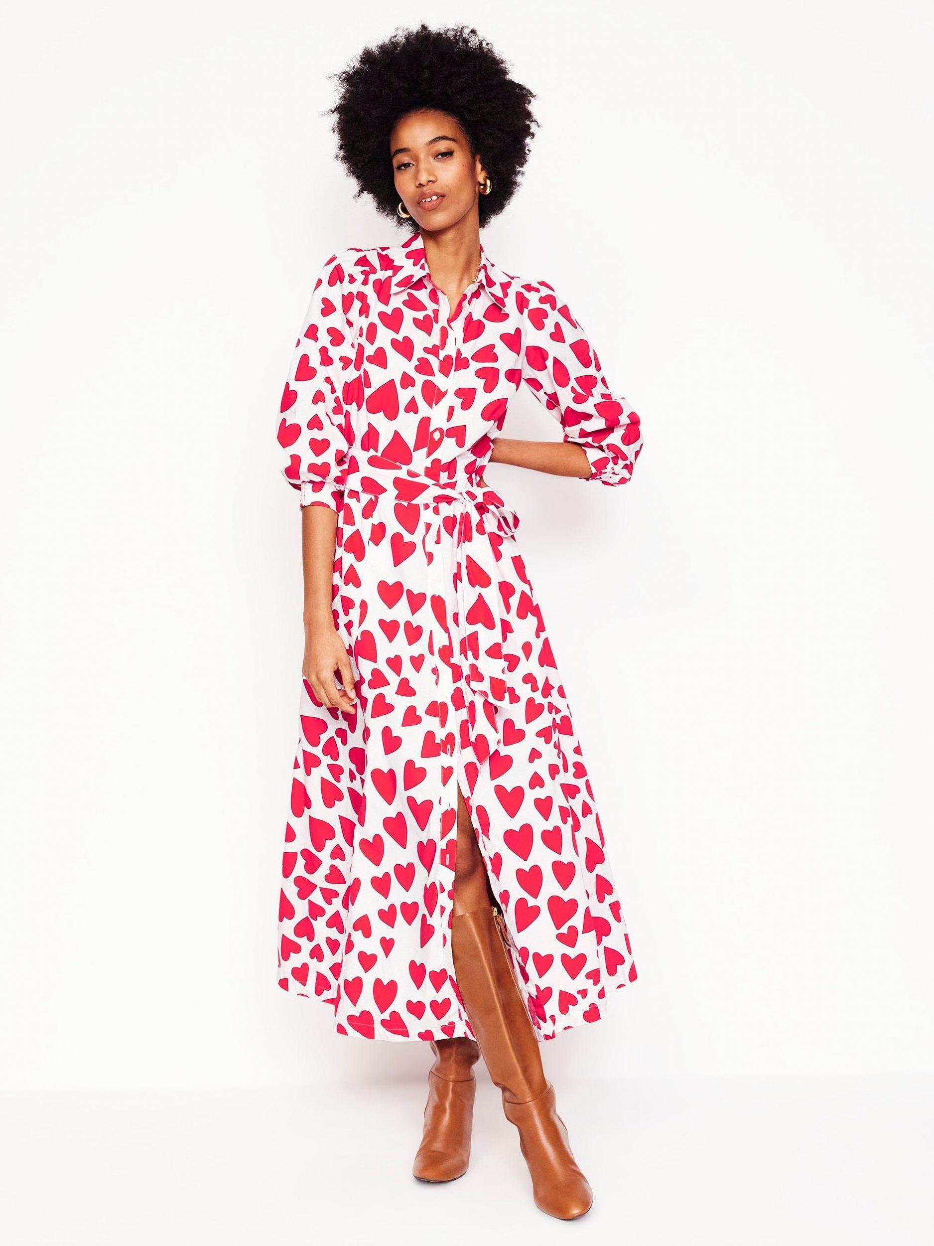 Product image 1 of 6, which shows Boden Clara Heart Shirt Dress, Ivory/Multi, 10