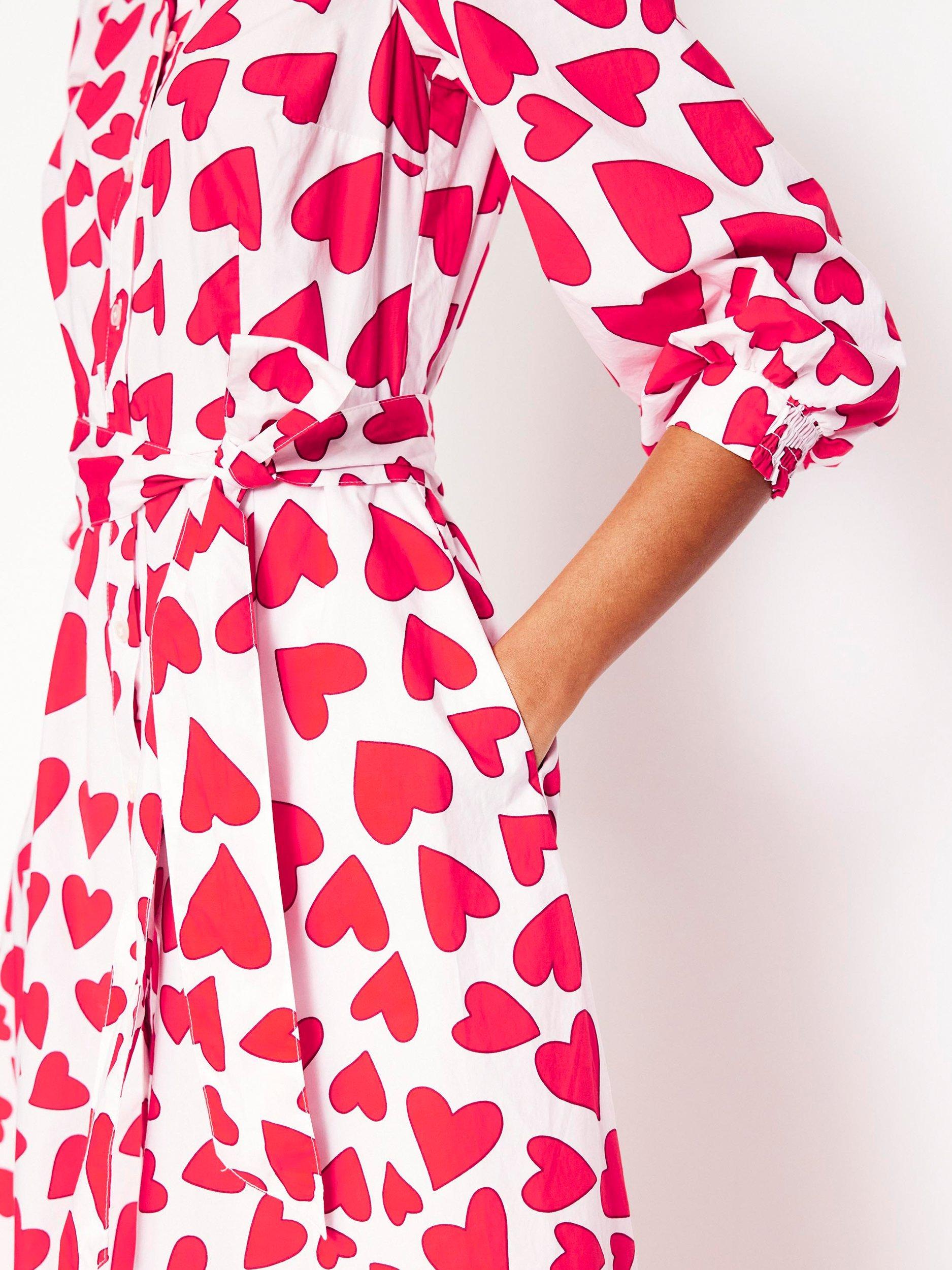 Product image 3 of 6, which shows Boden Clara Heart Shirt Dress, Ivory/Multi, 10