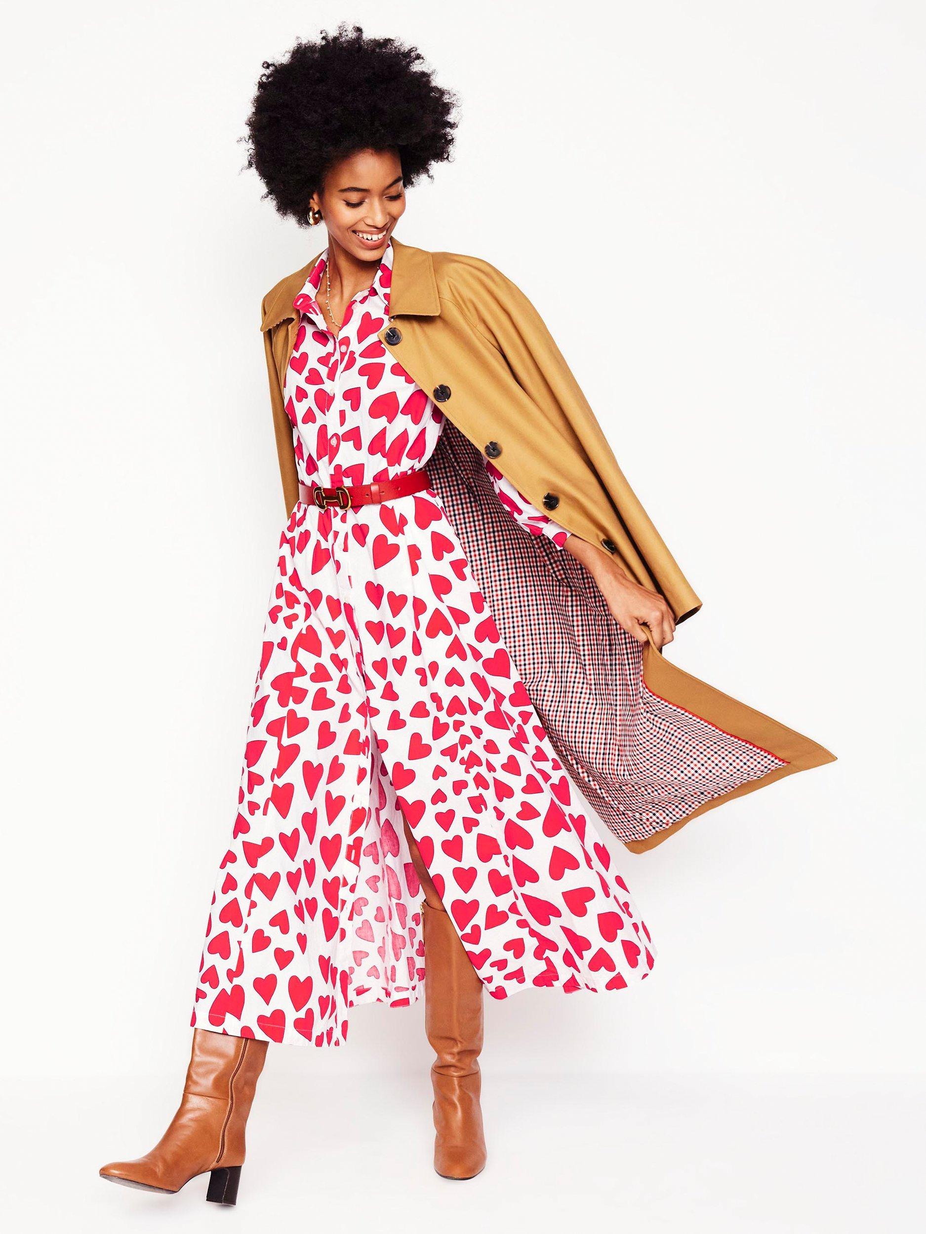 Product image 6 of 6, which shows Boden Clara Heart Shirt Dress, Ivory/Multi, 10