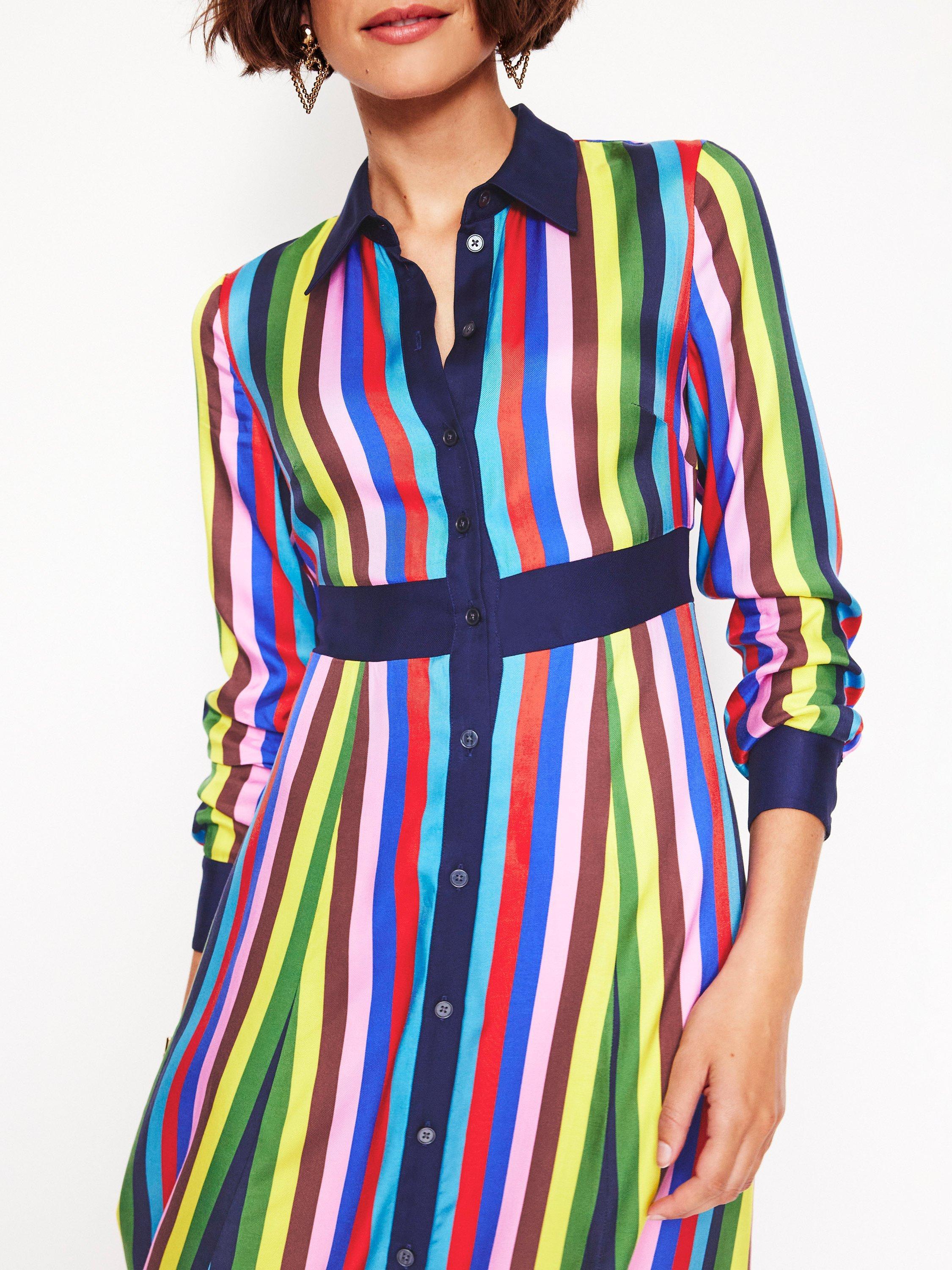 Product image 2 of 5, which shows Boden Empire Stripe Shirt Dress, Multi, 8
