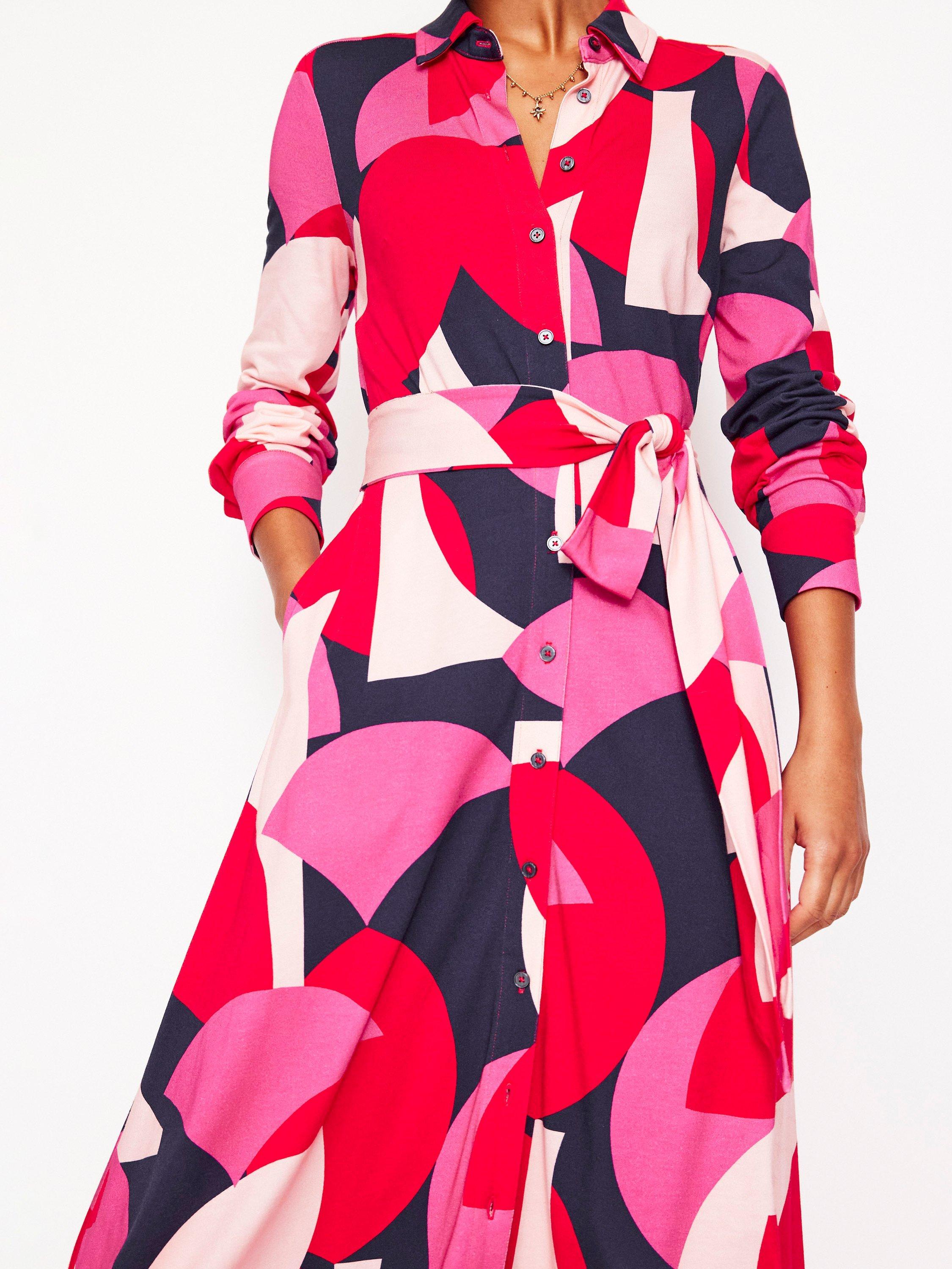 Product image 2 of 4, which shows Boden Marcia Jersey Shirt Dress, Red/Multi, 8