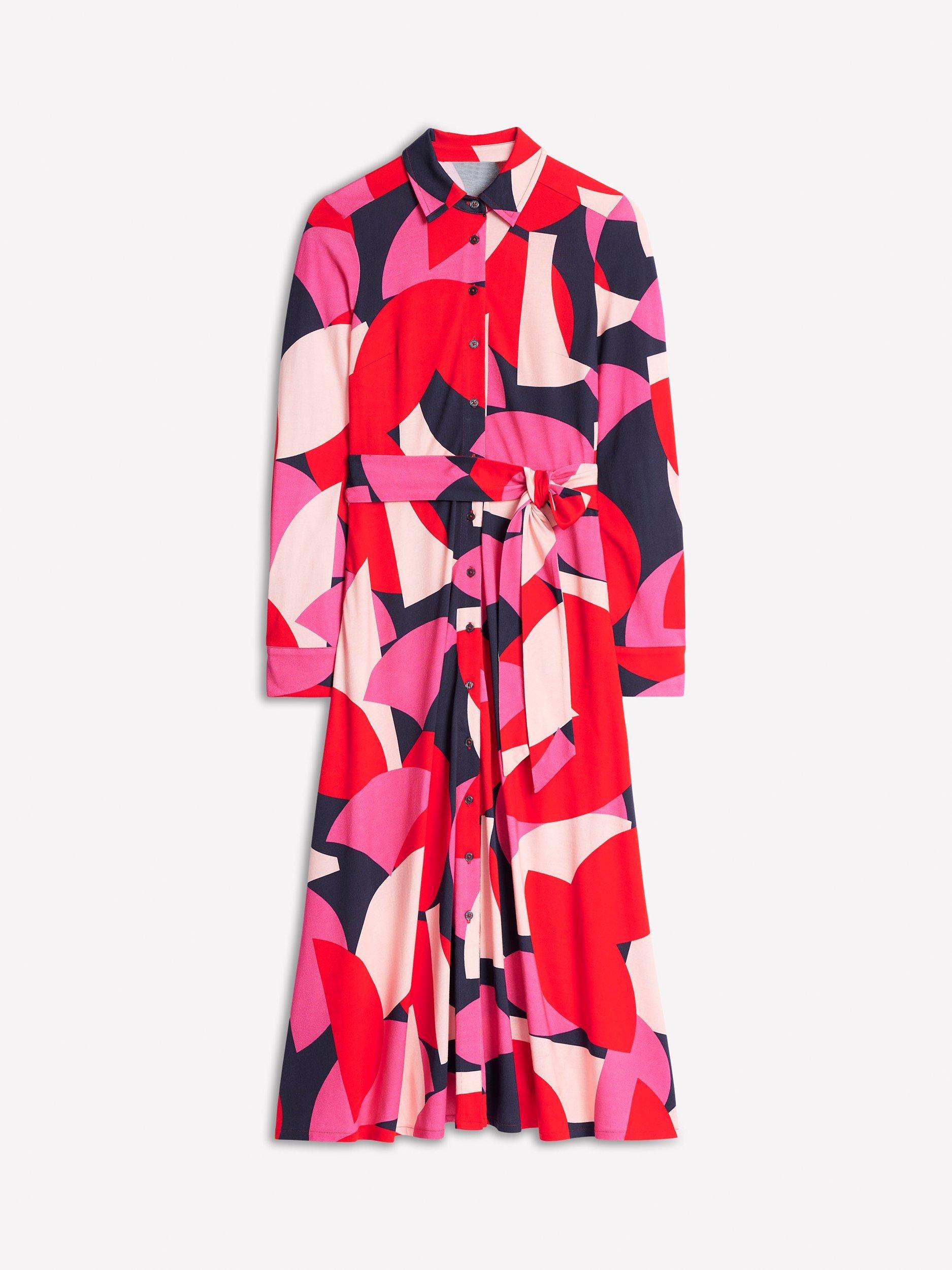 Product image 4 of 4, which shows Boden Marcia Jersey Shirt Dress, Red/Multi, 8