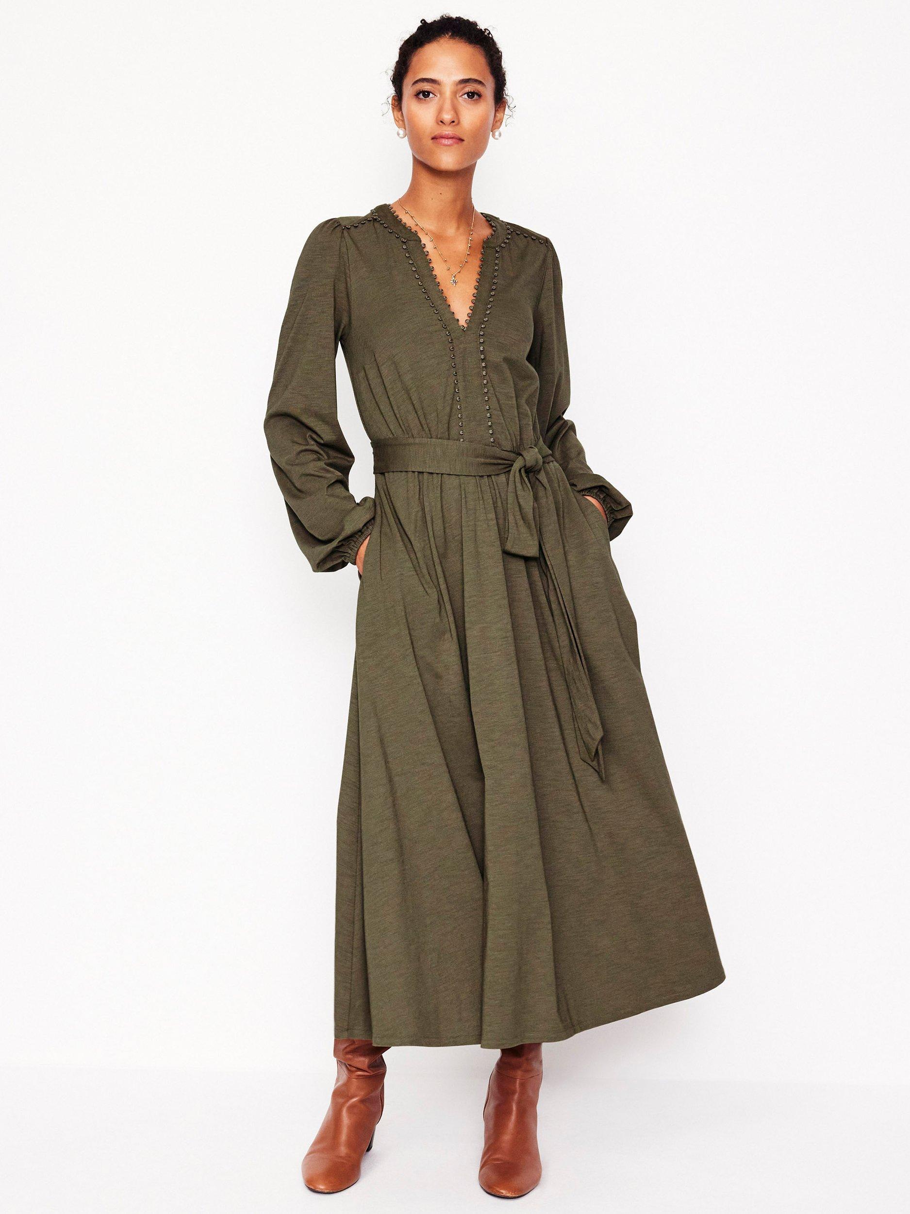 Boden Blouson Sleeve Jersey Dress, Classic Khaki