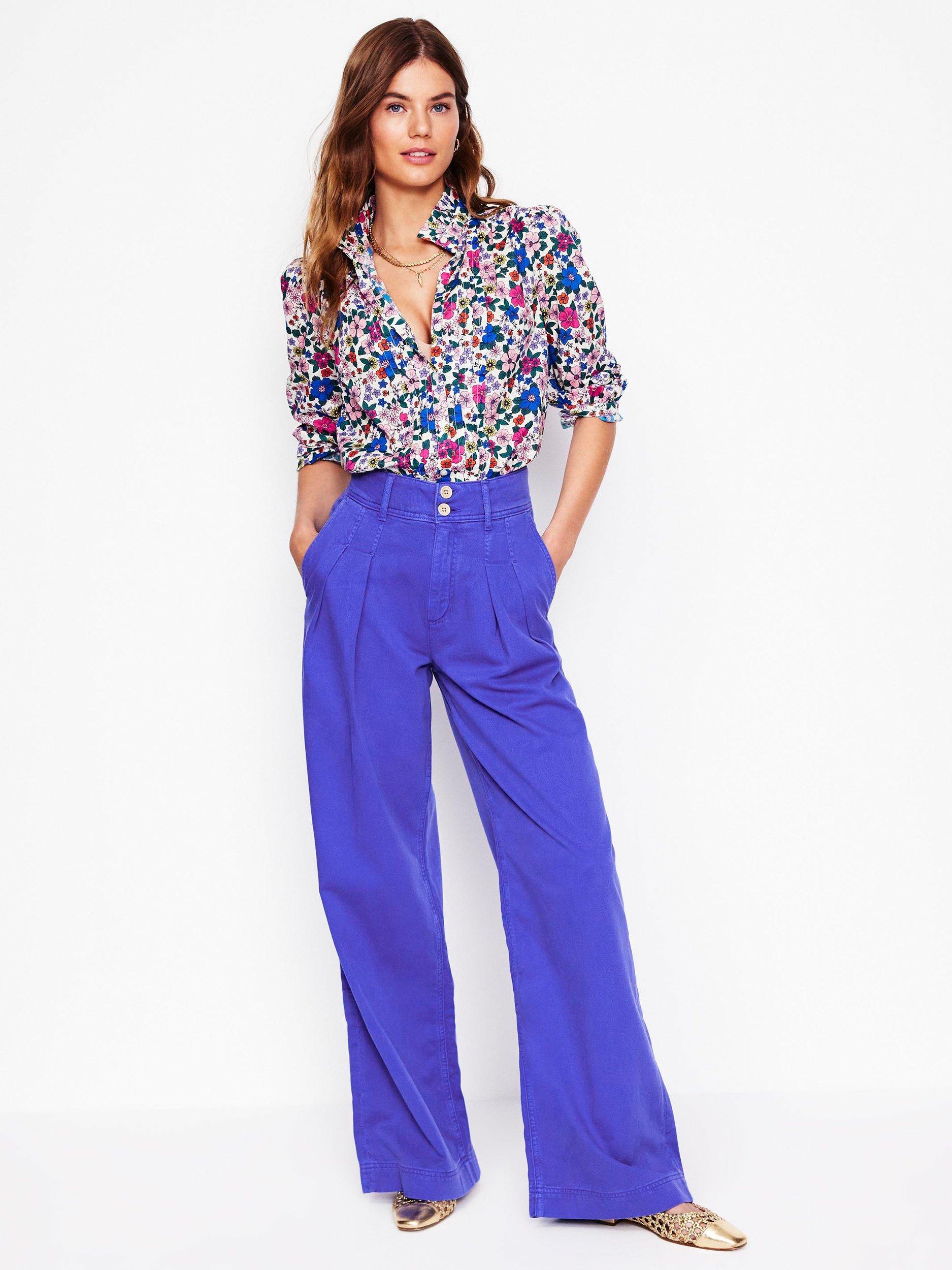 Product image 4 of 5, which shows Boden Brompton Wide Leg Trousers, Bright Blue, 16
