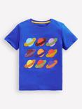 Mini Boden Kids' Cotton Boucle Planets T-Shirt, Blue/Multi