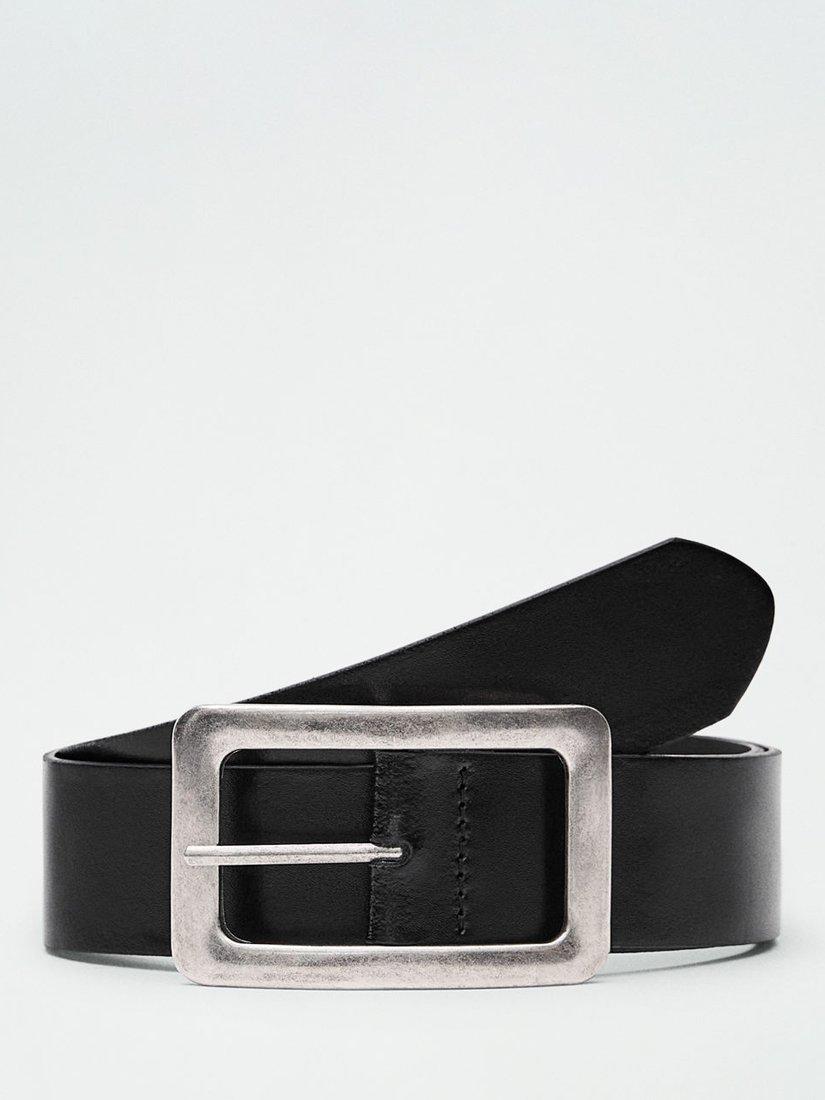 Mango Nov Leather Belt, Black