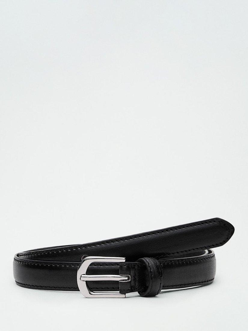 Mango Nica Leather Skinny Belt, Black