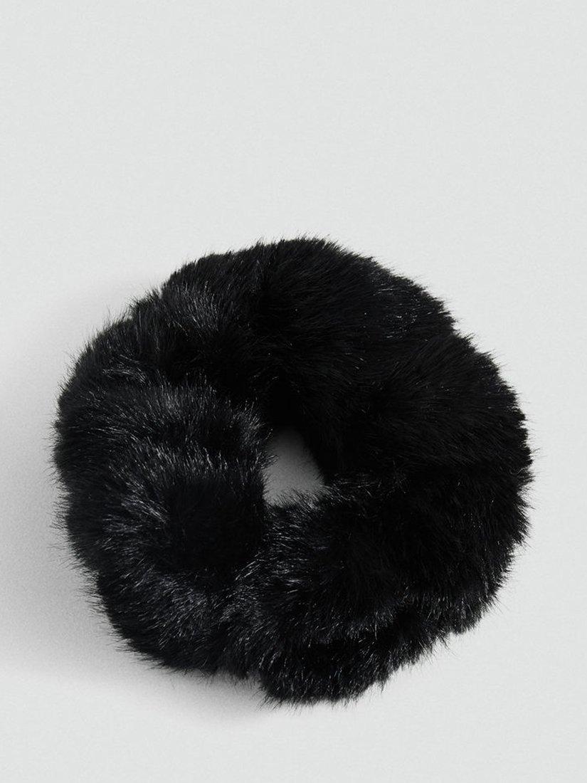 Mango Peluso Faux Fur Hair Tie, Black