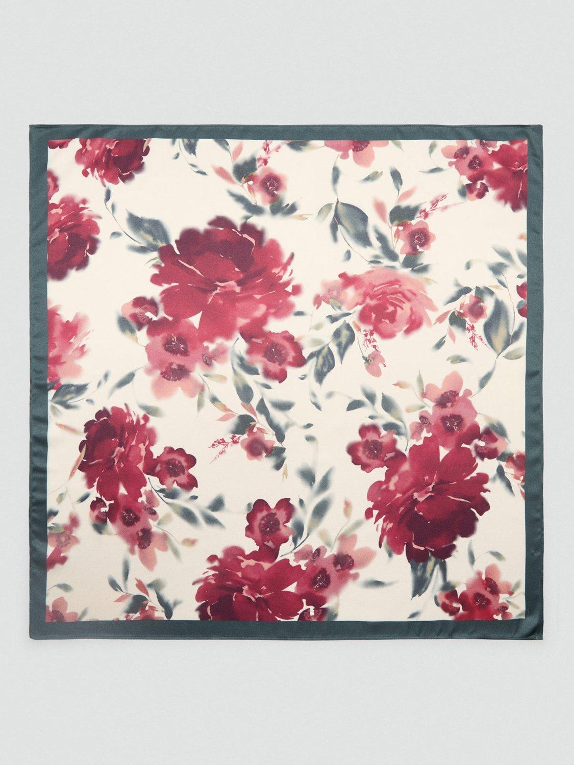Mango Lola Flowers Satin Scarf, Cream/Multi
