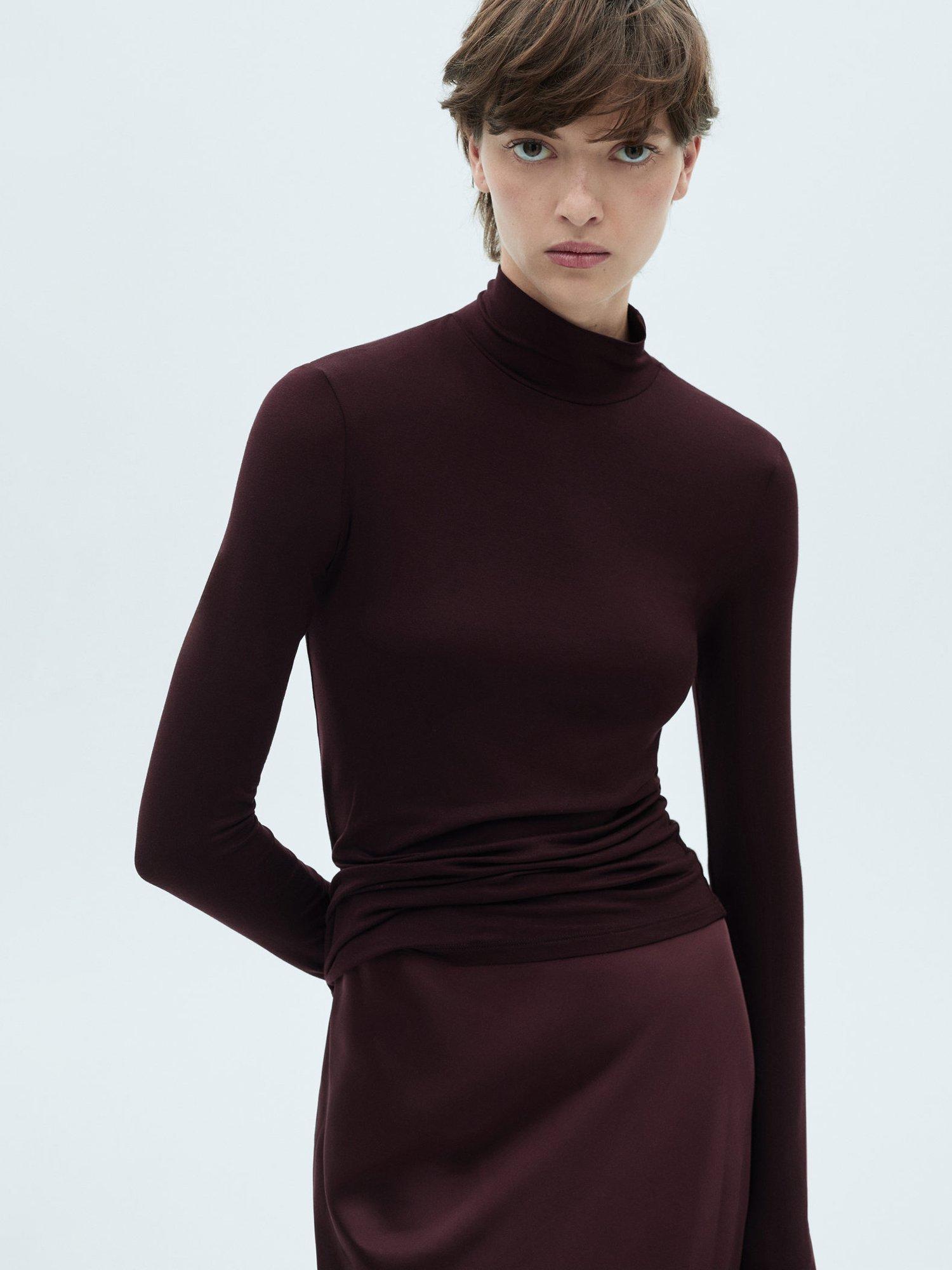 Mango Seconda High Neck Top, Dark Red