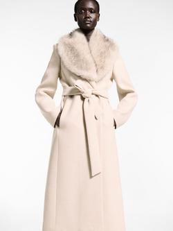 Mango Dolce Wool Blend Detachable Faux Fur Collar Coat, Pastel Grey