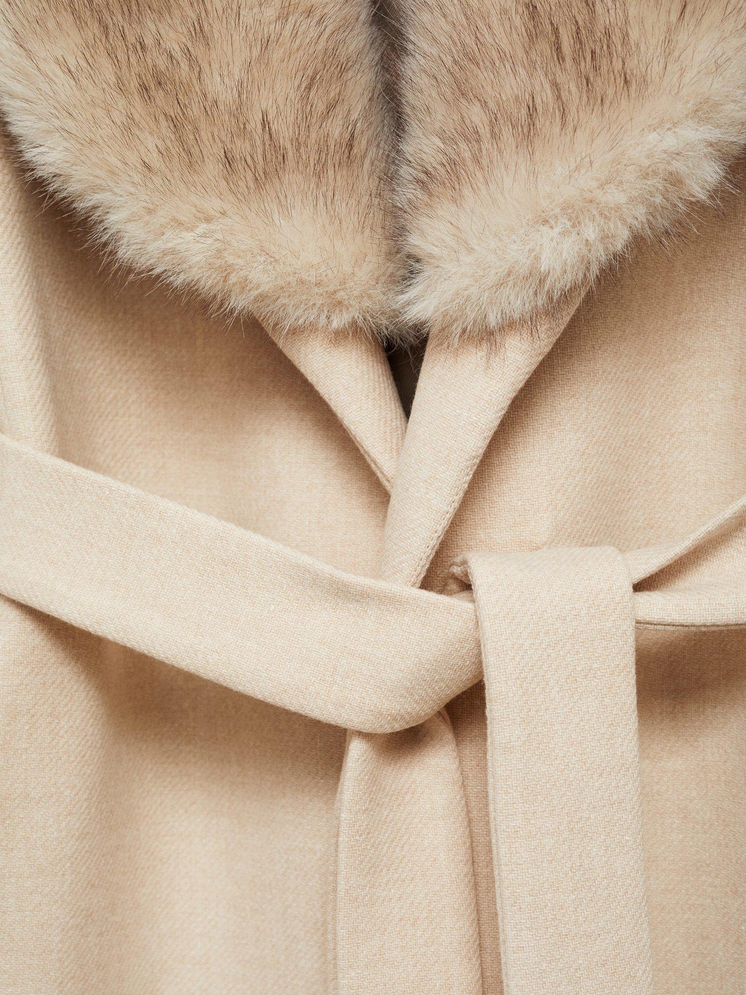 Product image 5 of 7, which shows Mango Dolce Wool Blend Detachable Faux Fur Collar Coat, Pastel Grey, XXL