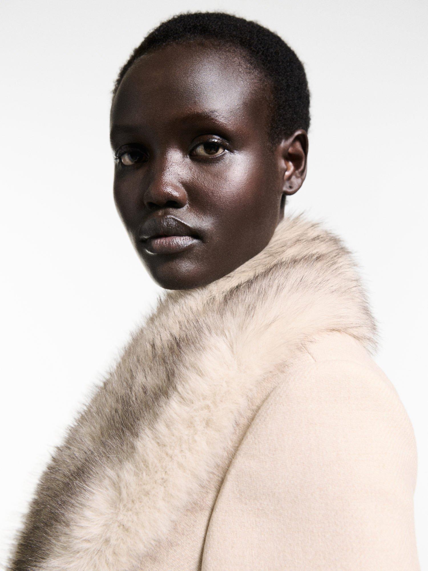 Product image 6 of 7, which shows Mango Dolce Wool Blend Detachable Faux Fur Collar Coat, Pastel Grey, XXL