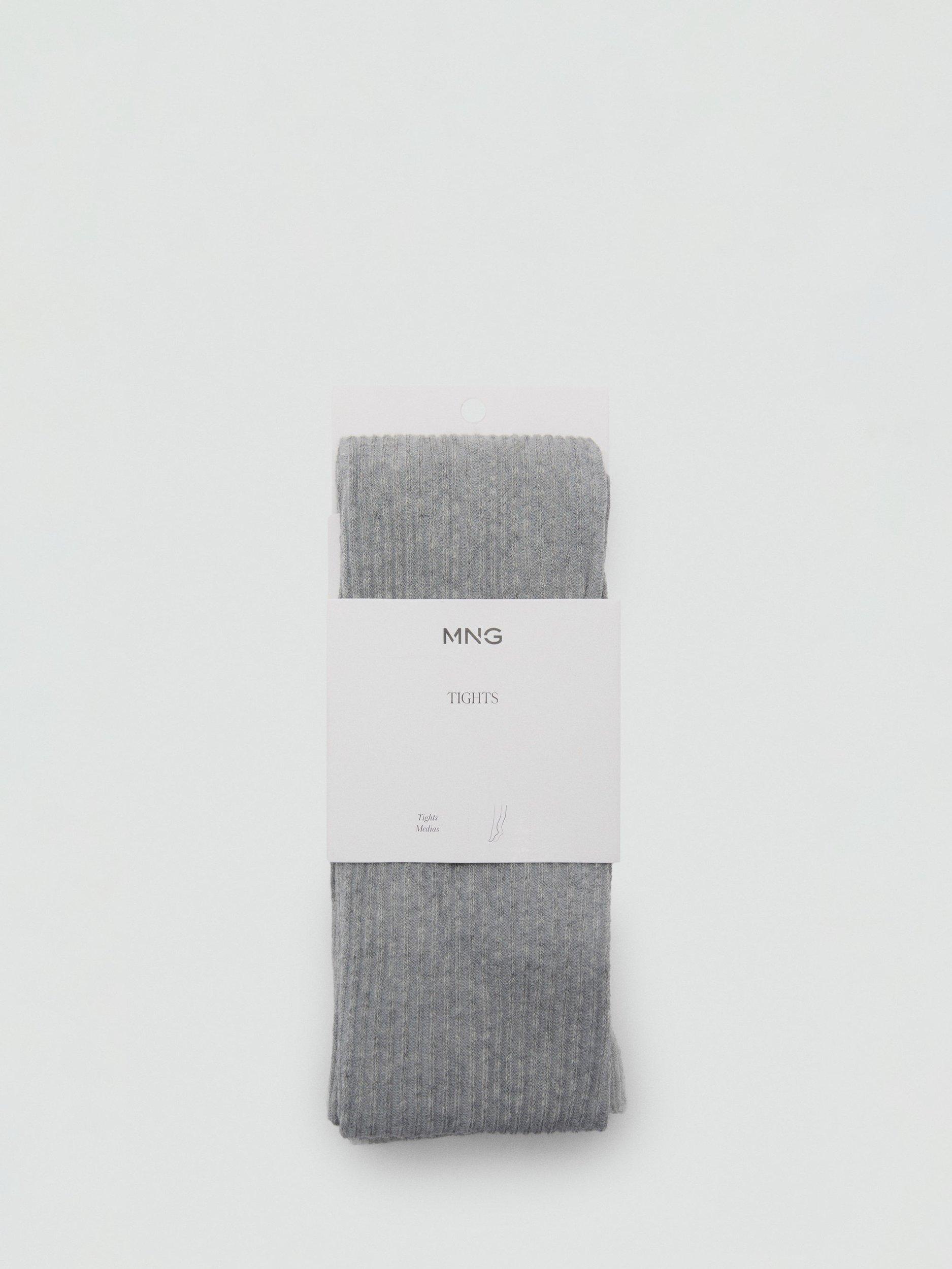 Mango Rina Ribbed Tights, Medium Grey