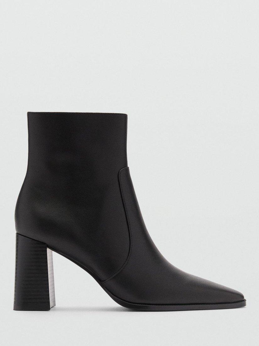 Product image 1 of 4, which shows Mango Pala Leather Ankle Boots, Black, 2